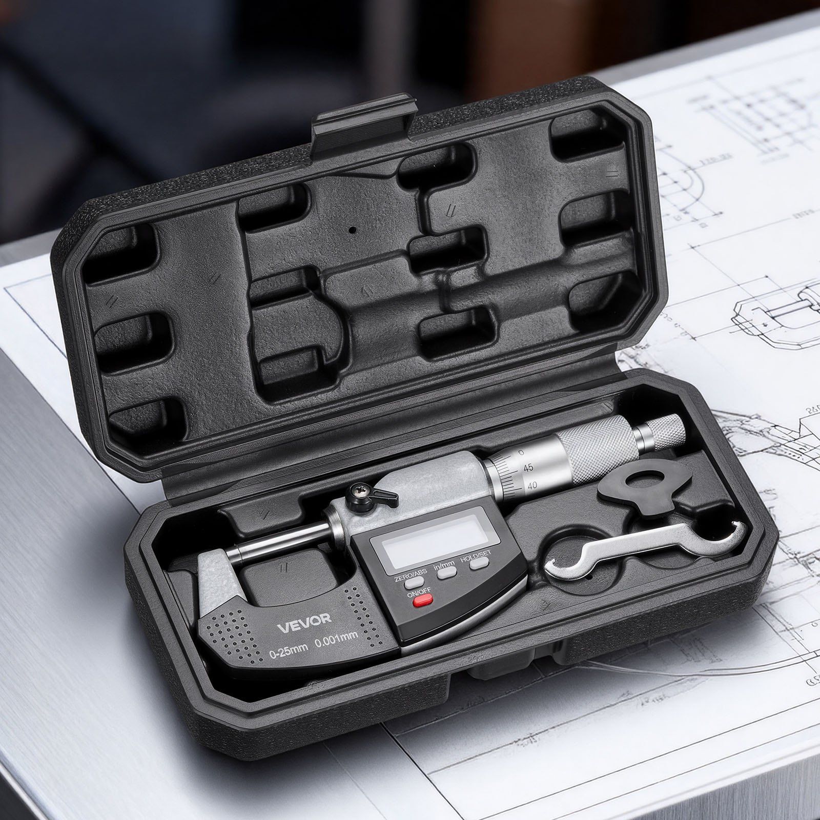 Micrometer Set, Digital Outside Micrometer 0-25.4 mm Measuring Range, 0.001 mm Resolution, Ultra-Precision Accuracy, LCD Screen, in/mm Switch, Carbide Tip, with Protective Case - Image 8