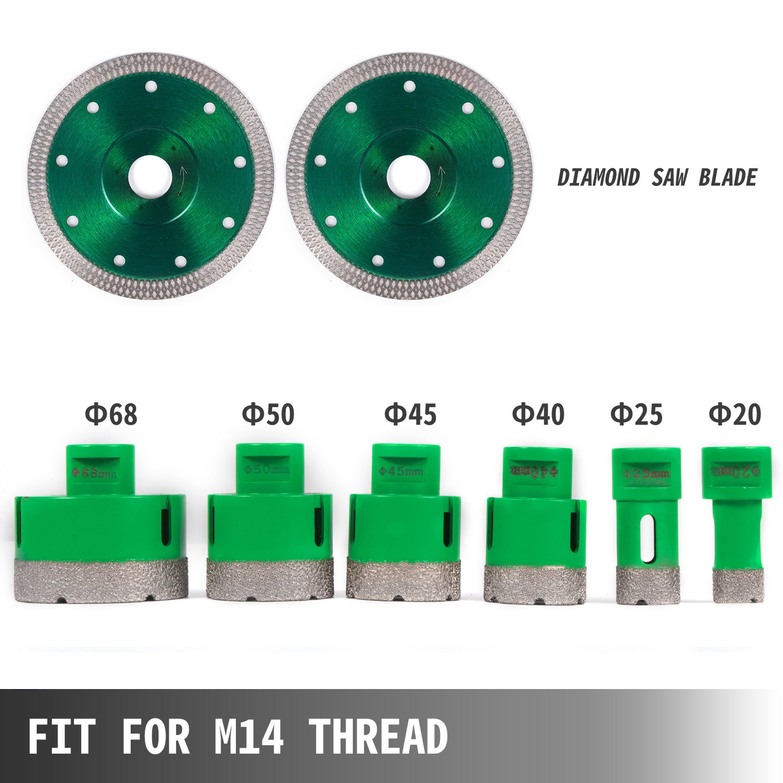 6PCS Diamond Hole Saw Set, Diamond Drill Core Bits with Saw Blade, Heavy Duty Hole Saw Arbor 20/25/40/45/50/68 mm M14 Thread Carborundum Granite for Glass, Ceramics, Porcelain, Ceramic Tile - Image 3
