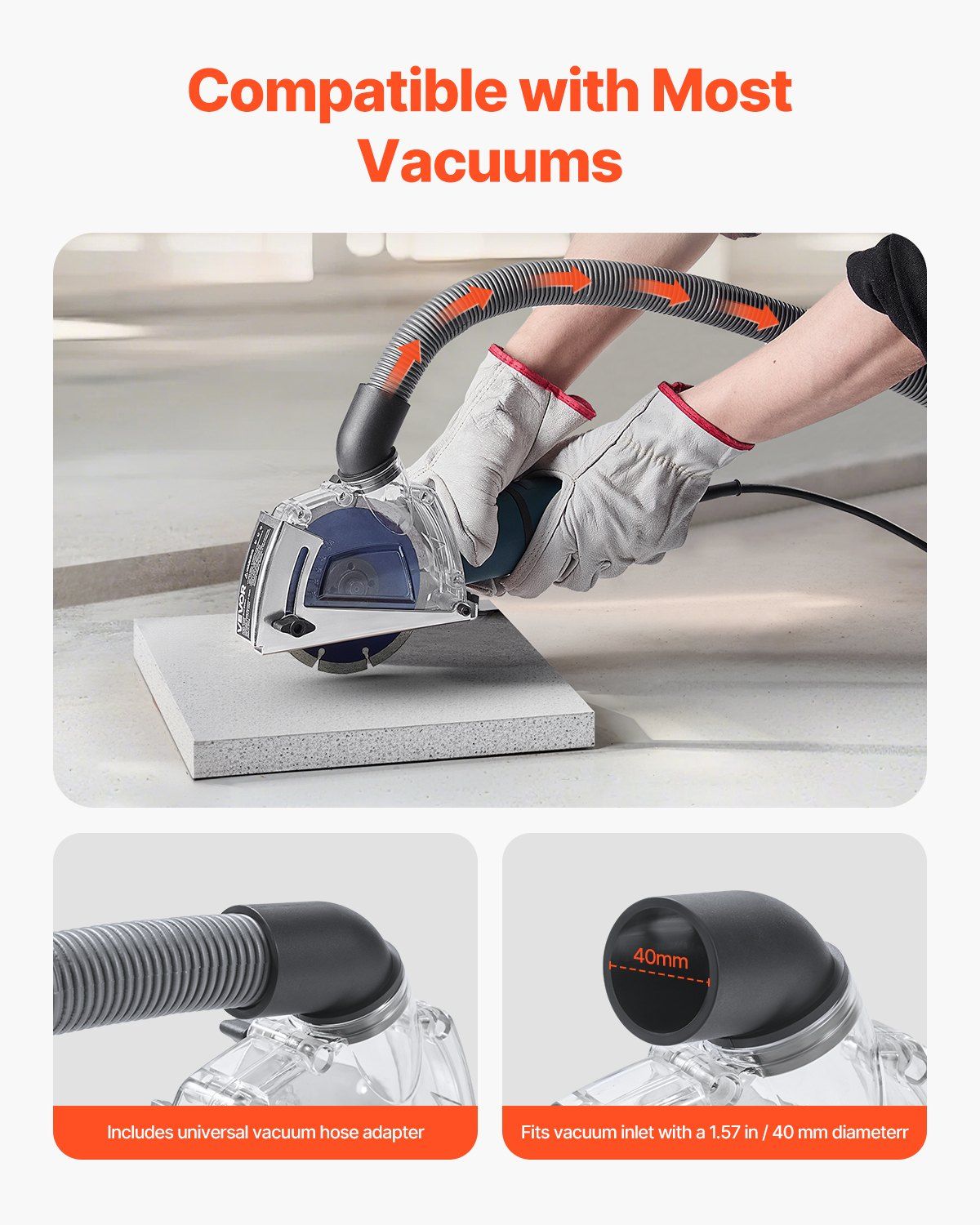 Cutting Dust Shroud for Angle Grinders, 100-125 mm Angle Grinder Dust Shroud with 6 Clamping Washers & 125 mm Diamond Grinding Cup Wheel, Adjustable Cutting Depth, Connect to Vacuum Cleaner - Image 4