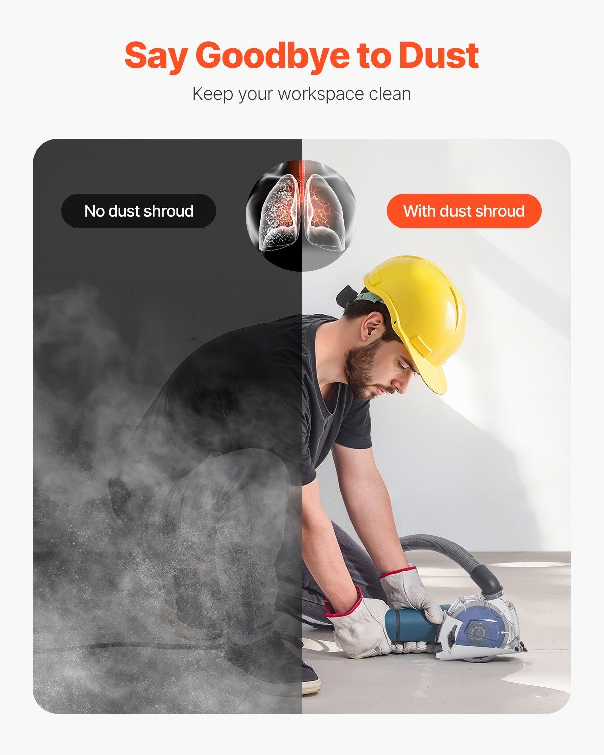 Cutting Dust Shroud for Angle Grinders, 100-125 mm Angle Grinder Dust Shroud with 6 Clamping Washers & 125 mm Diamond Grinding Cup Wheel, Adjustable Cutting Depth, Connect to Vacuum Cleaner - Image 5