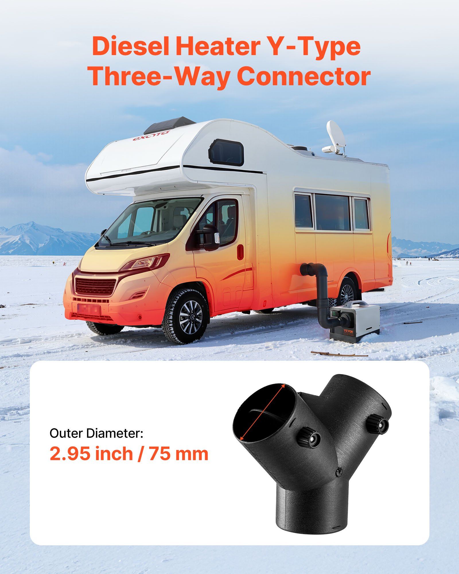Diesel Heater Connector, 75mm Diesel Heater Duct Connector Accessories, 3-Way Y Branch Diesels Heaters Air Vent Duct with 2 90° Rotatable Valves, Black Joint Connectors for 2KW 5KW 8KW Heaters - Image 2