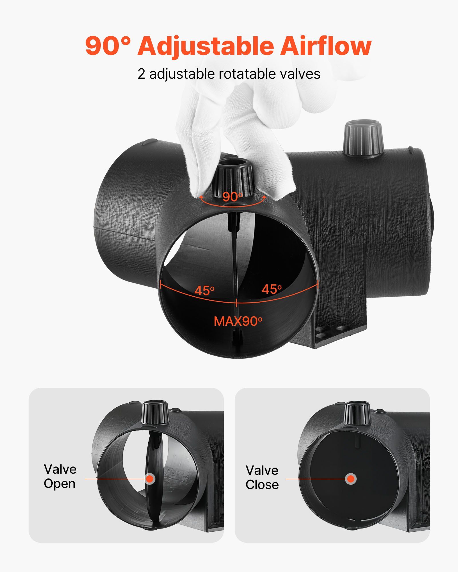 Diesel Heater Connector, 75mm Diesel Heater Duct Connector Accessories, 3-Way Y Branch Diesels Heaters Air Vent Duct with 2 90° Rotatable Valves, Black Joint Connectors for 2KW 5KW 8KW Heaters - Image 5