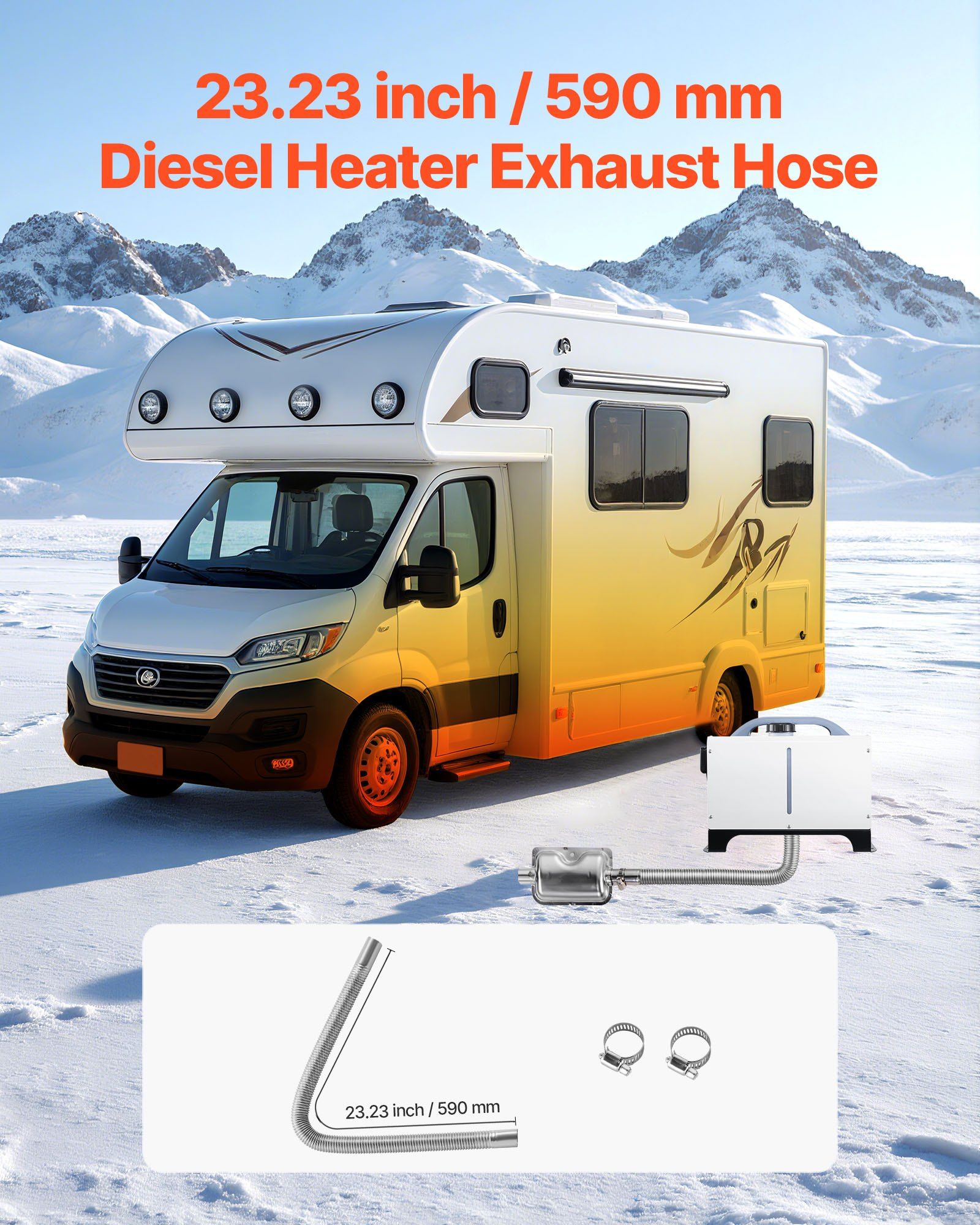Exhaust Hose, 600mm Diesel Heater Flexible Exhaust Pipe, Stainless Steel Exhausts Hoses with 2 Hose Clamps, Air Diesel Parking Heater Exhausts Hoses Line for 2KW 5KW 8KW Diesels Heaters - Image 2
