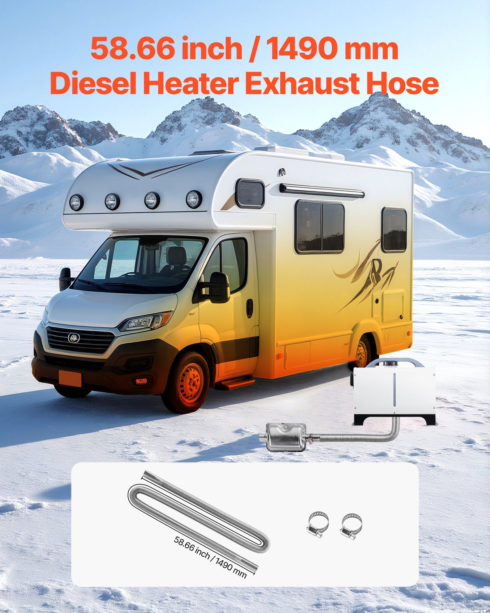 Exhaust Hose, 1490mm Stainless Steel Exhausts Hose, Diesel Heater Flexible Exhaust Pipe with 2 Hose Clamps, Exhausts Hoses Kit Diesel Heater Accessories for 2KW 5KW 8KW Diesels Heaters - Image 2