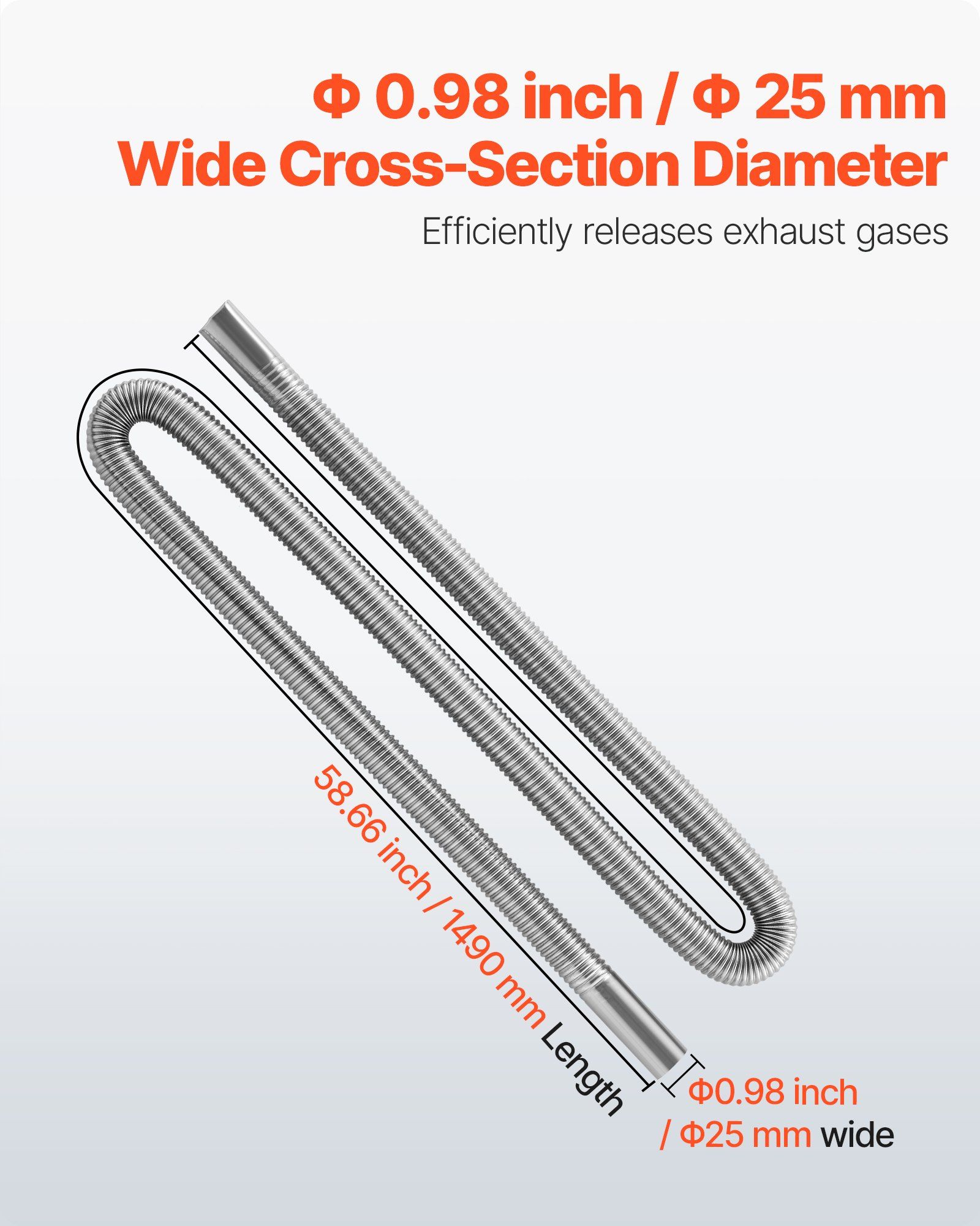 Exhaust Hose, 1490mm Stainless Steel Exhausts Hose, Diesel Heater Flexible Exhaust Pipe with 2 Hose Clamps, Exhausts Hoses Kit Diesel Heater Accessories for 2KW 5KW 8KW Diesels Heaters - Image 4