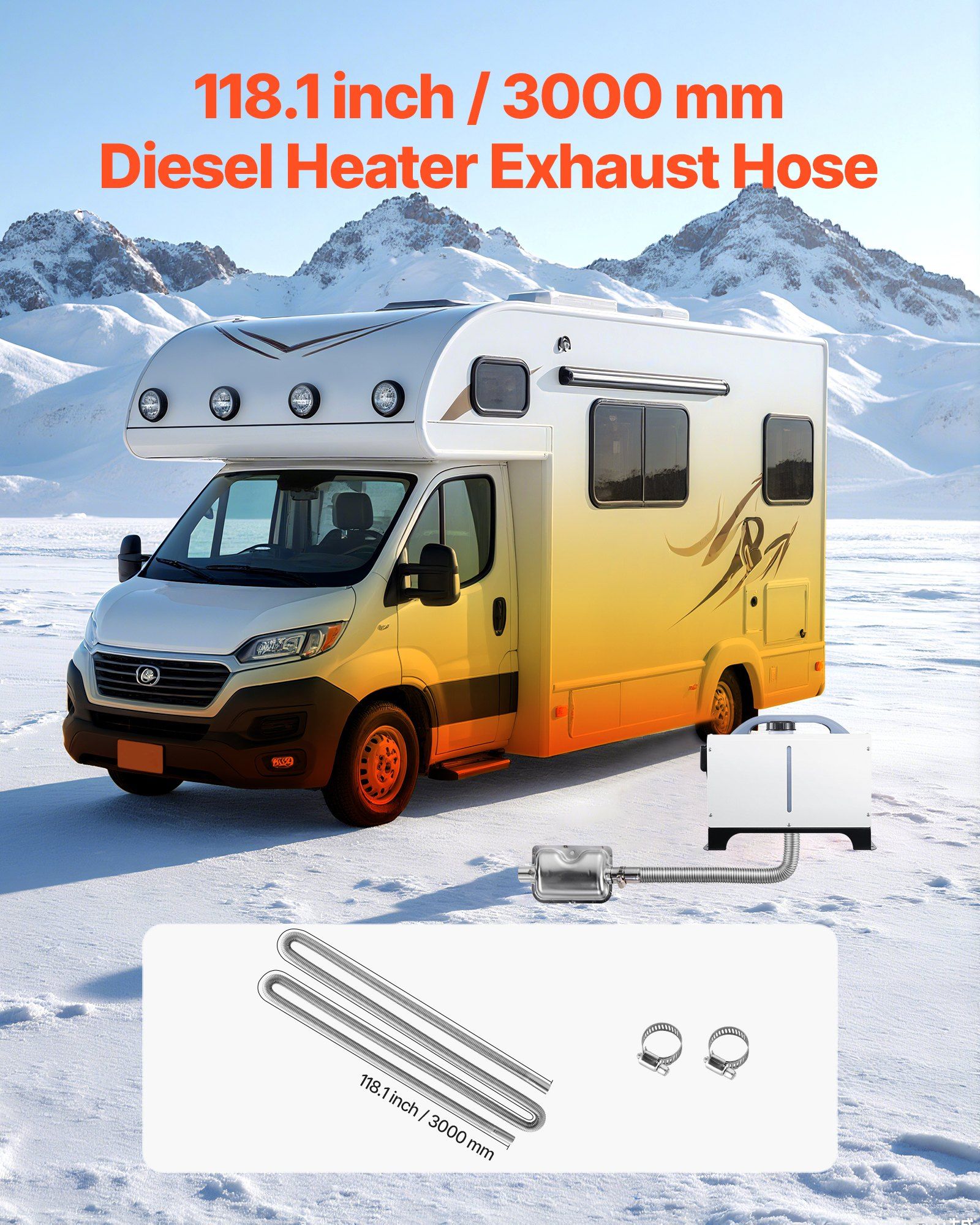 Exhaust Hose, 3000mm Stainless Steel Exhausts Hose, Diesel Heater Flexible Exhaust Pipe with 2 Hose Clamps, Exhausts Hoses Kit Diesel Heater Accessories for 2KW 5KW 8KW Diesels Heaters - Image 2