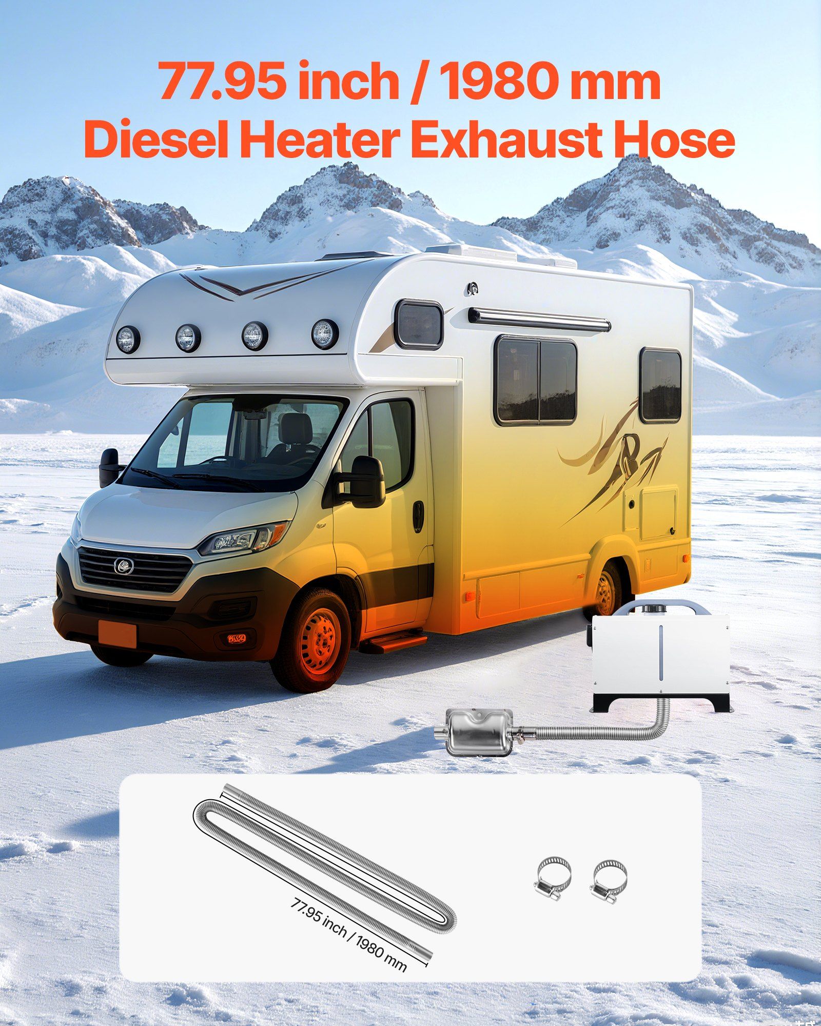 Exhaust Hose, 1980mm Stainless Steel Exhausts Hose, Diesel Heater Flexible Exhaust Pipe with 2 Hose Clamps, Exhausts Hoses Kit Diesel Heater Accessories for 2KW 5KW 8KW Diesels Heaters - Image 2