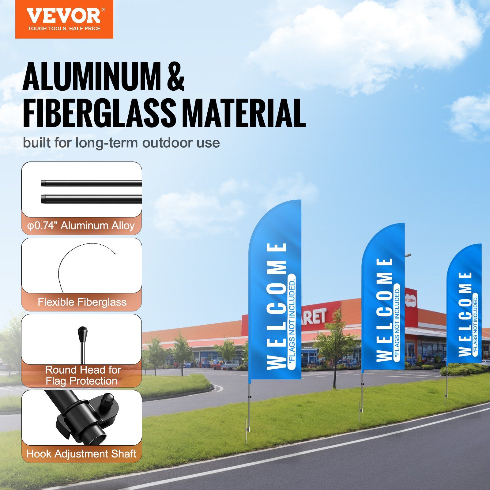 Feather Flag Pole Kit, 2 Packs Swooper Flag Pole 12.7 ft, Sign Flag Poles for Business Advertising Flags Outdoor, with Ground Stakes and A Carrying Bag (Flag Not Included) - Image 2
