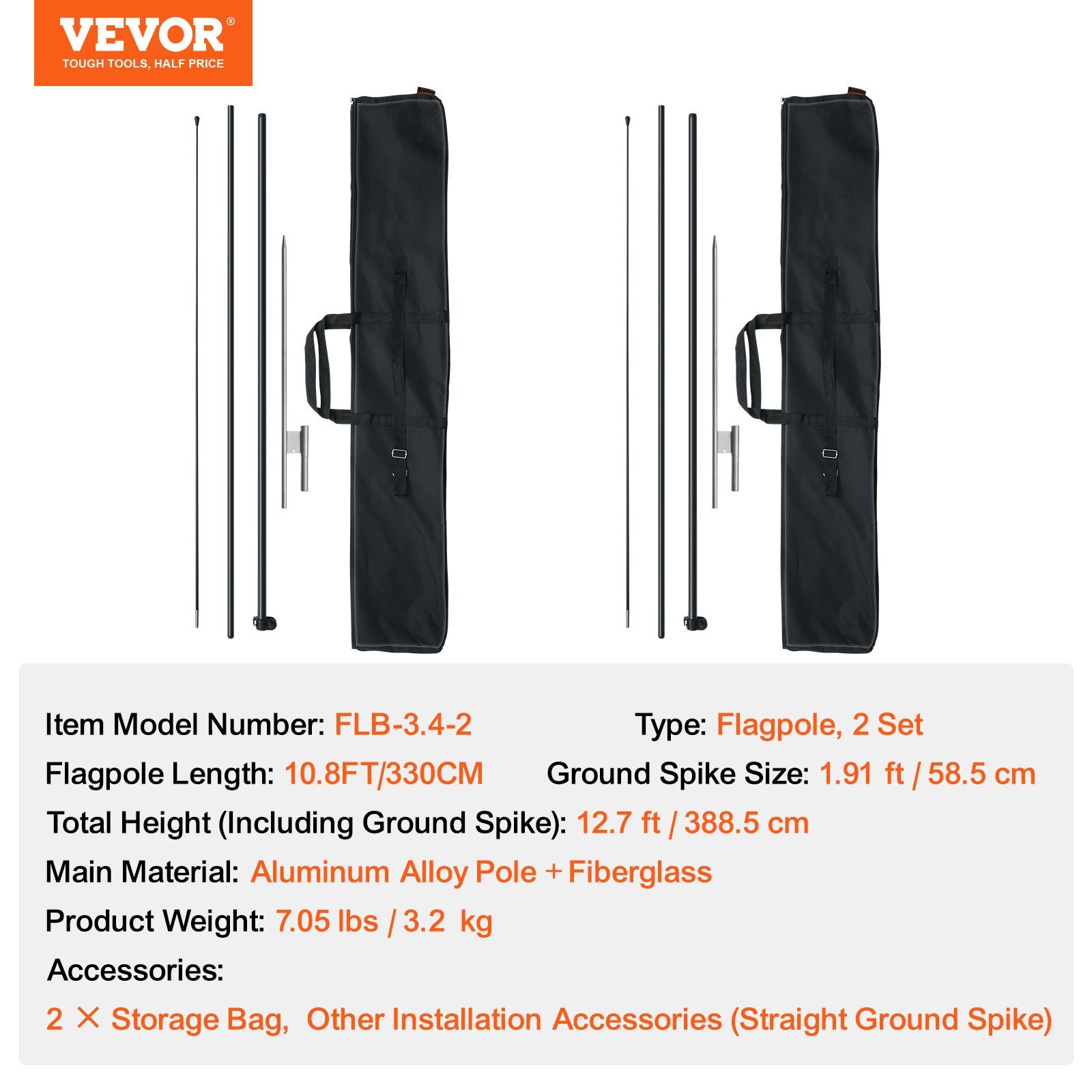 Feather Flag Pole Kit, 2 Packs Swooper Flag Pole 12.7 ft, Sign Flag Poles for Business Advertising Flags Outdoor, with Ground Stakes and A Carrying Bag (Flag Not Included) - Image 7