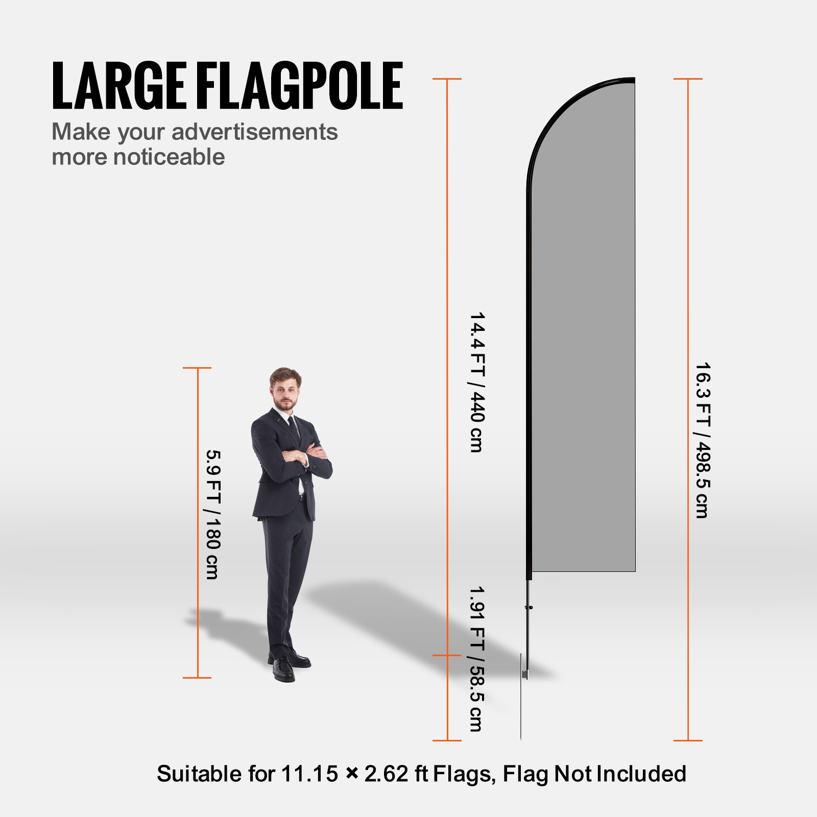Feather Flag Pole Kit, Swooper Flag Pole Set 16.3 ft, Sign Flag Poles for Business Advertising Flags Outdoor, with A Ground Stake and Carrying Bag (Flag Not Included) - Image 3