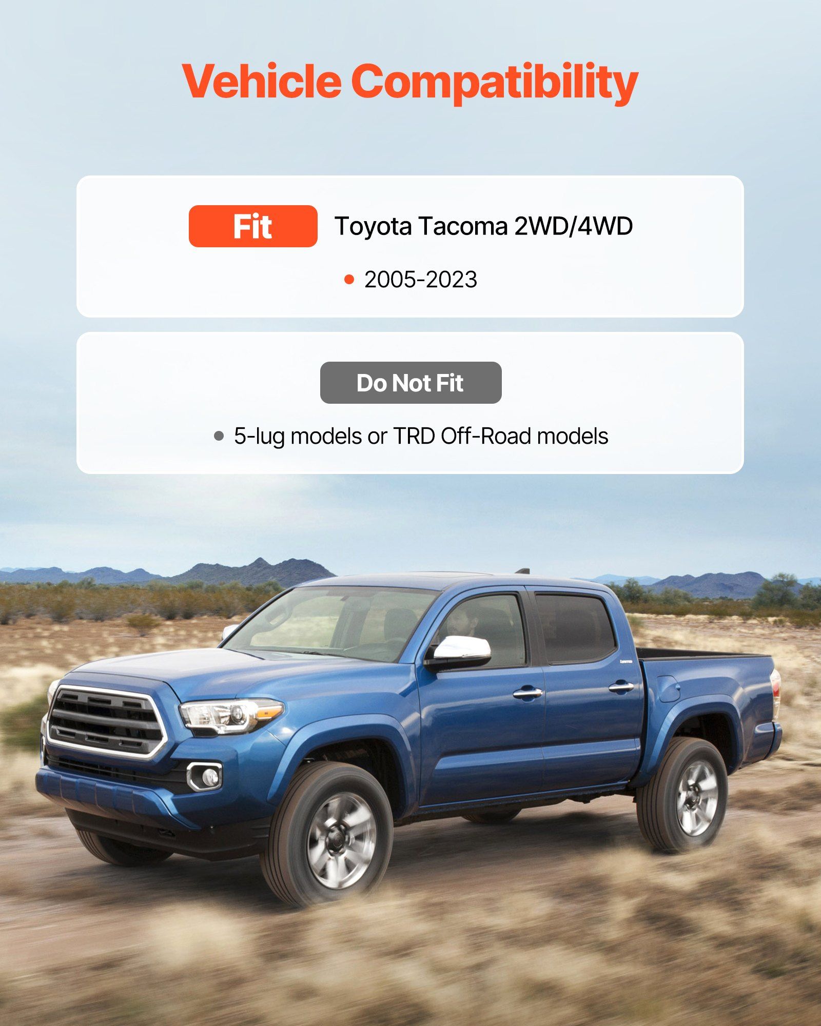 76.2 mm Front and 50.8 mm Rear Leveling Lift Kit for 2005-2021 2022 2023 Toyota Tacoma 2WD/4WD, Chassis Level Kit with 2 Front Strut Spacers, 2 Rear Lift Blocks, 4 U-Bolts, Suspension Level Kit - Image 3