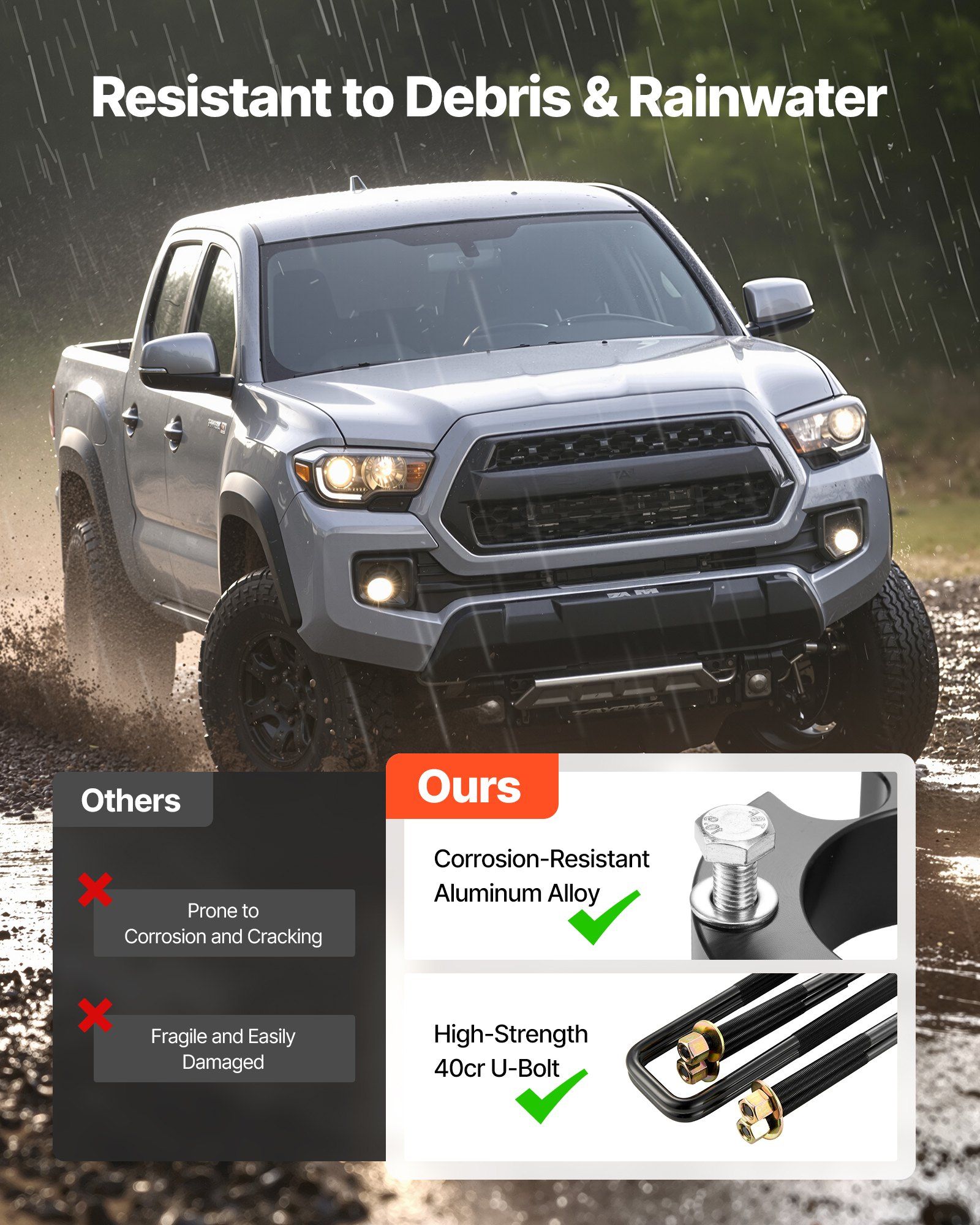 76.2 mm Front and 50.8 mm Rear Leveling Lift Kit for 2005-2021 2022 2023 Toyota Tacoma 2WD/4WD, Chassis Level Kit with 2 Front Strut Spacers, 2 Rear Lift Blocks, 4 U-Bolts, Suspension Level Kit - Image 6