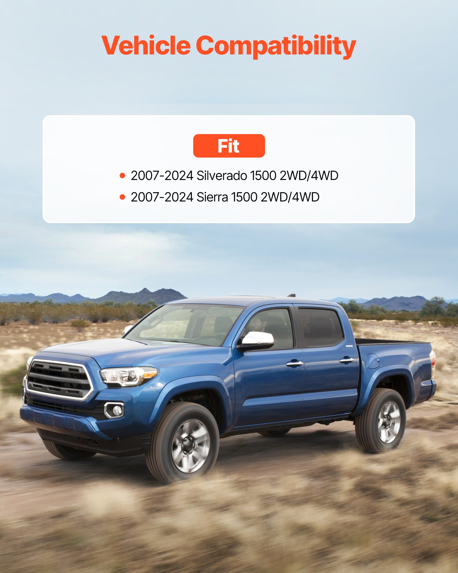 76.2 mm Front and 50.8 mm Rear Leveling Lift Kit for 2007-2023 Silverado 1500 2WD/4WD, 2007-2023 Sierra 1500 2WD/4WD, Chassis Level Kit with 2 Front Strut Spacers, 2 Rear Lift Blocks, 2 U-Bolts - Image 3