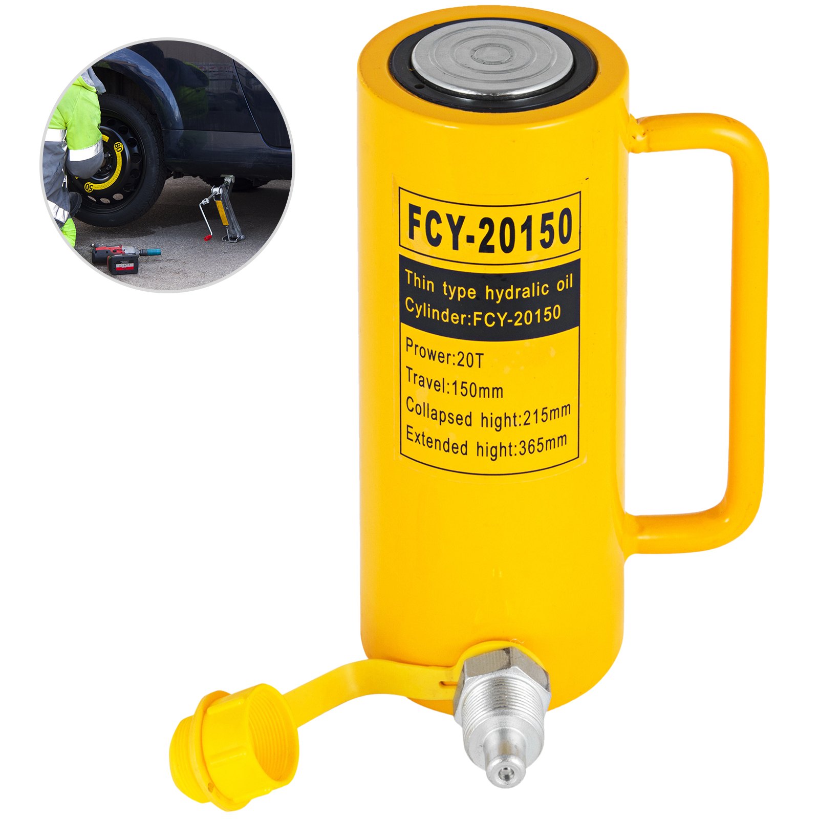 Hydraulic Cylinder Jack, 20 Ton Solid Ram Hydraulic Cylinder, 6 Inch Stroke Single Acting Hydraulic Cylinder, with Quick Connector Portable Hydraulic Solid Jack Hydraulic Lifting Cylinders - Image 1