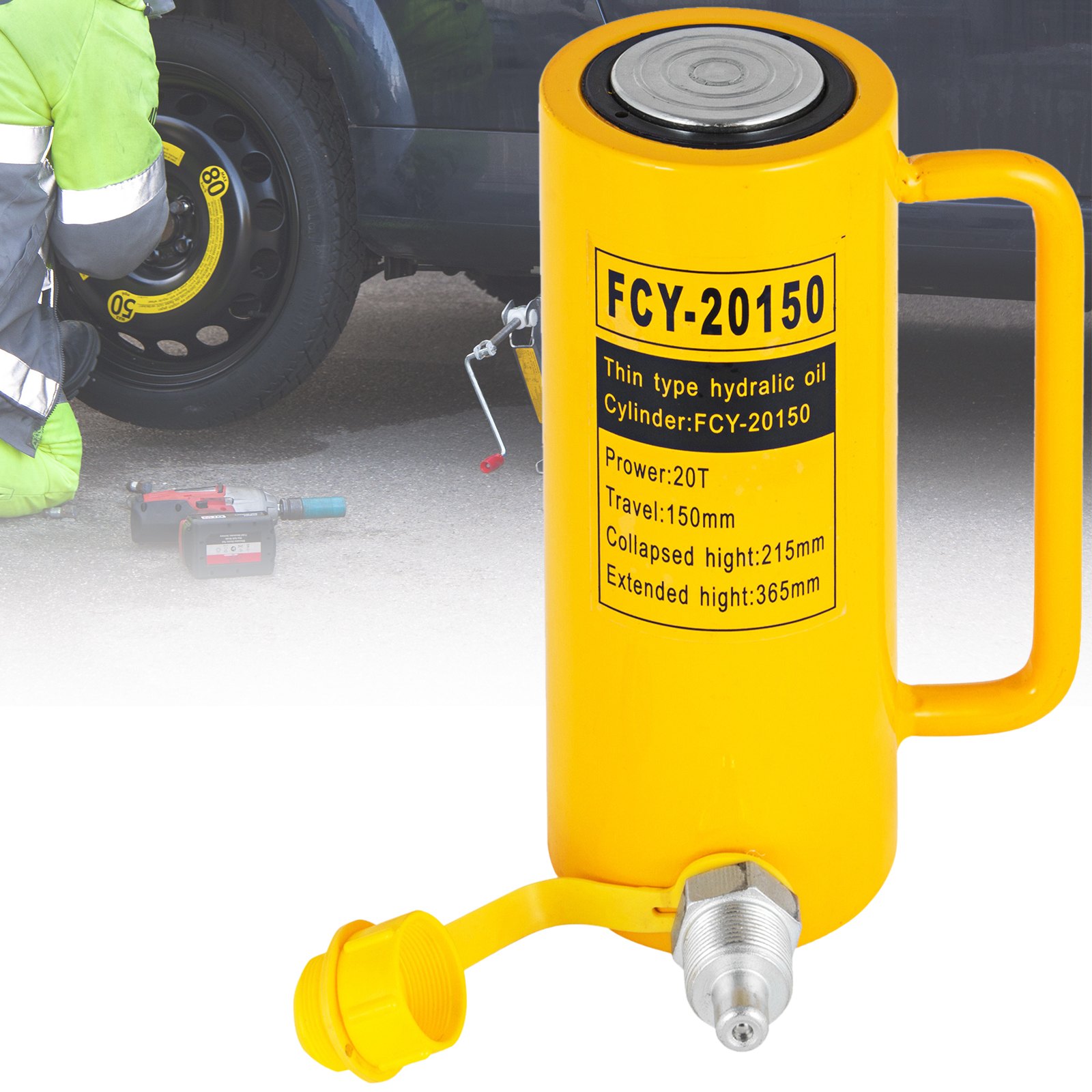 Hydraulic Cylinder Jack, 20 Ton Solid Ram Hydraulic Cylinder, 6 Inch Stroke Single Acting Hydraulic Cylinder, with Quick Connector Portable Hydraulic Solid Jack Hydraulic Lifting Cylinders - Image 8