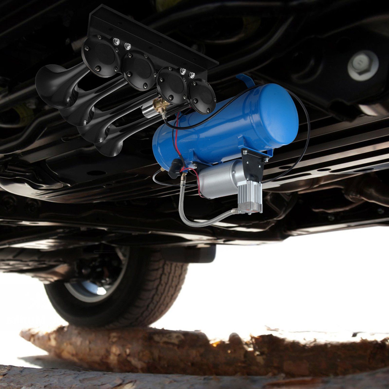 Train Horns Kit, 4 Trumpet Air Horn Kit, 150dB Train Horns for Pickup Trucks, 12V 120 psi Air Compressor 1.6 Gal/6 L Tank with Gauge for Any 12V Vehicle Car Truck Train Van Boat - Image 8