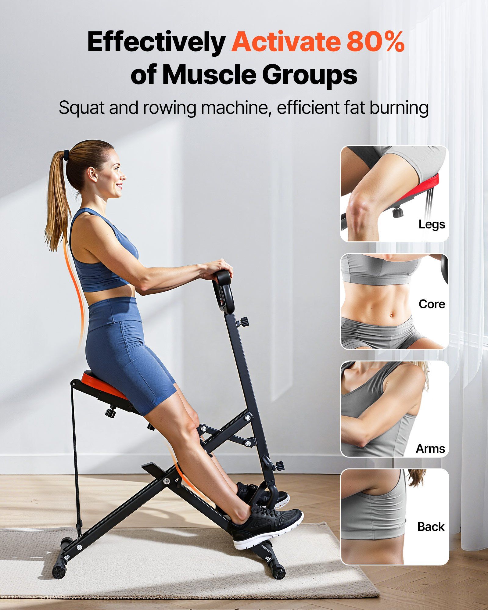 Squat Machine, Deep Squat Rowing Machine for Home, Easy Setup & Foldable Exercise Equipment, Glute Trainer Machine with 3 High-Strength Resistance Bands, Glutes & Leg Home Workout Machine, Black - Image 2