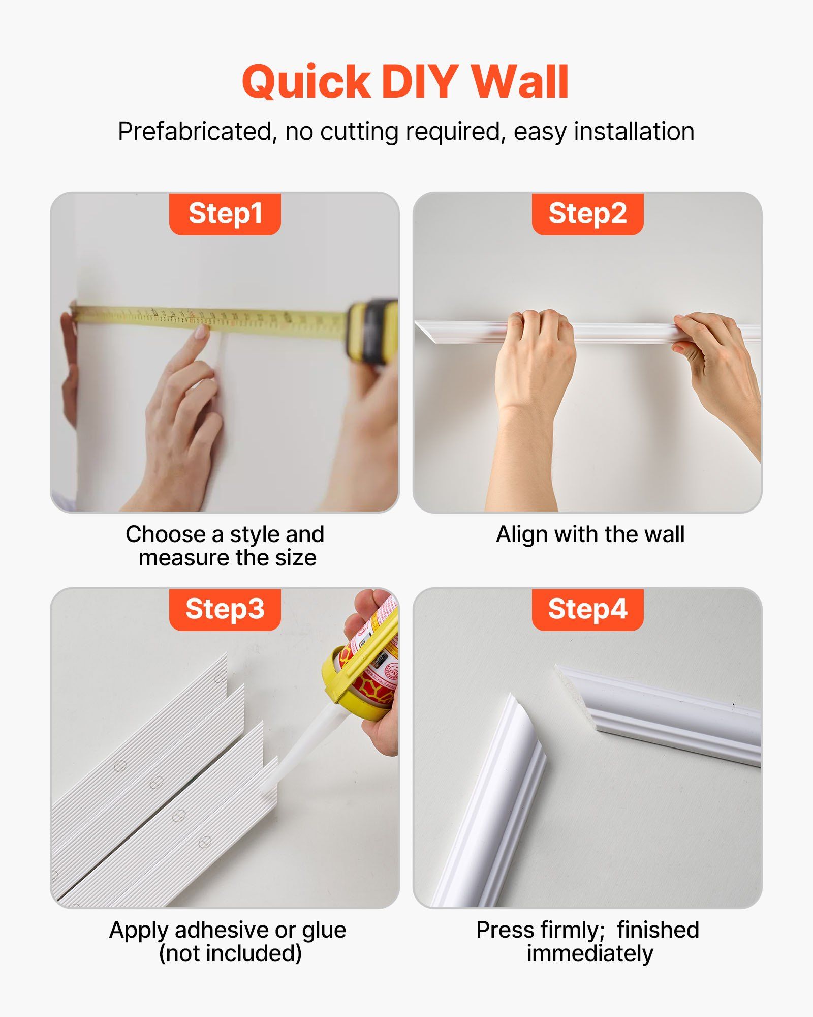 Wall Molding 12 Pack, 51 x 51 cm Wainscoting Panels Kit, Lightweight Paintable Polystyrene, Easy to Install, Waterproof Accent Wall Trim for Interior Décor Living Room, Bedroom, Home, White - Image 6