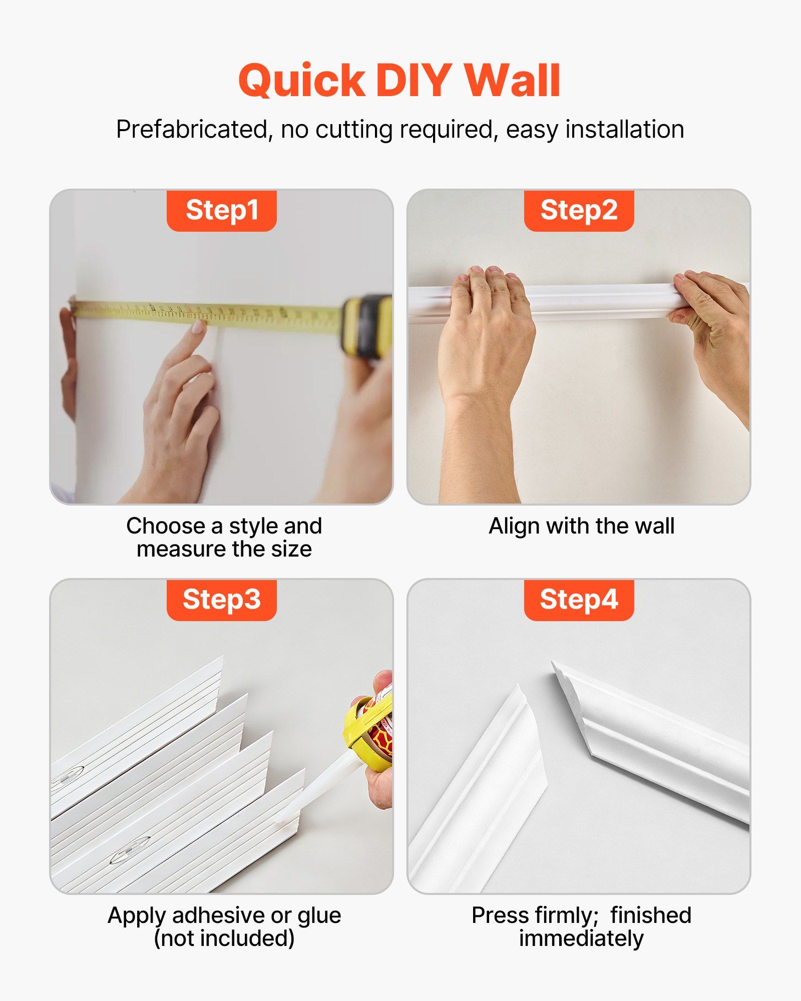 Wall Molding 3 Pack, Wainscoting Panels Kit, Lightweight Paintable Polystyrene, Easy to Install Accent Wall Trim for Interior Décor Living Room, Bedroom, Home, White (79x160 + 79x61 cm) - Image 6