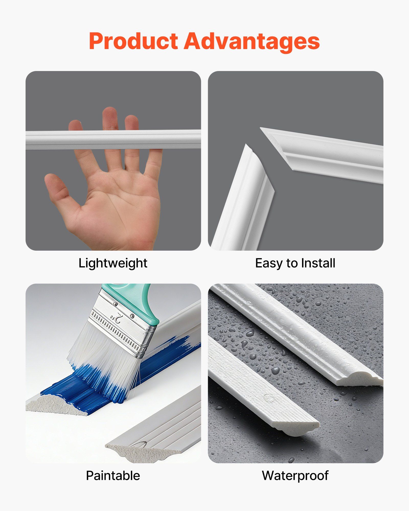 Wall Molding 3 Pack, Wainscoting Panels Kit, Lightweight Paintable Polystyrene, Easy to Install Accent Wall Trim for Interior Décor Living Room, Bedroom, Home, White (58x143 + 58x58 cm) - Image 4
