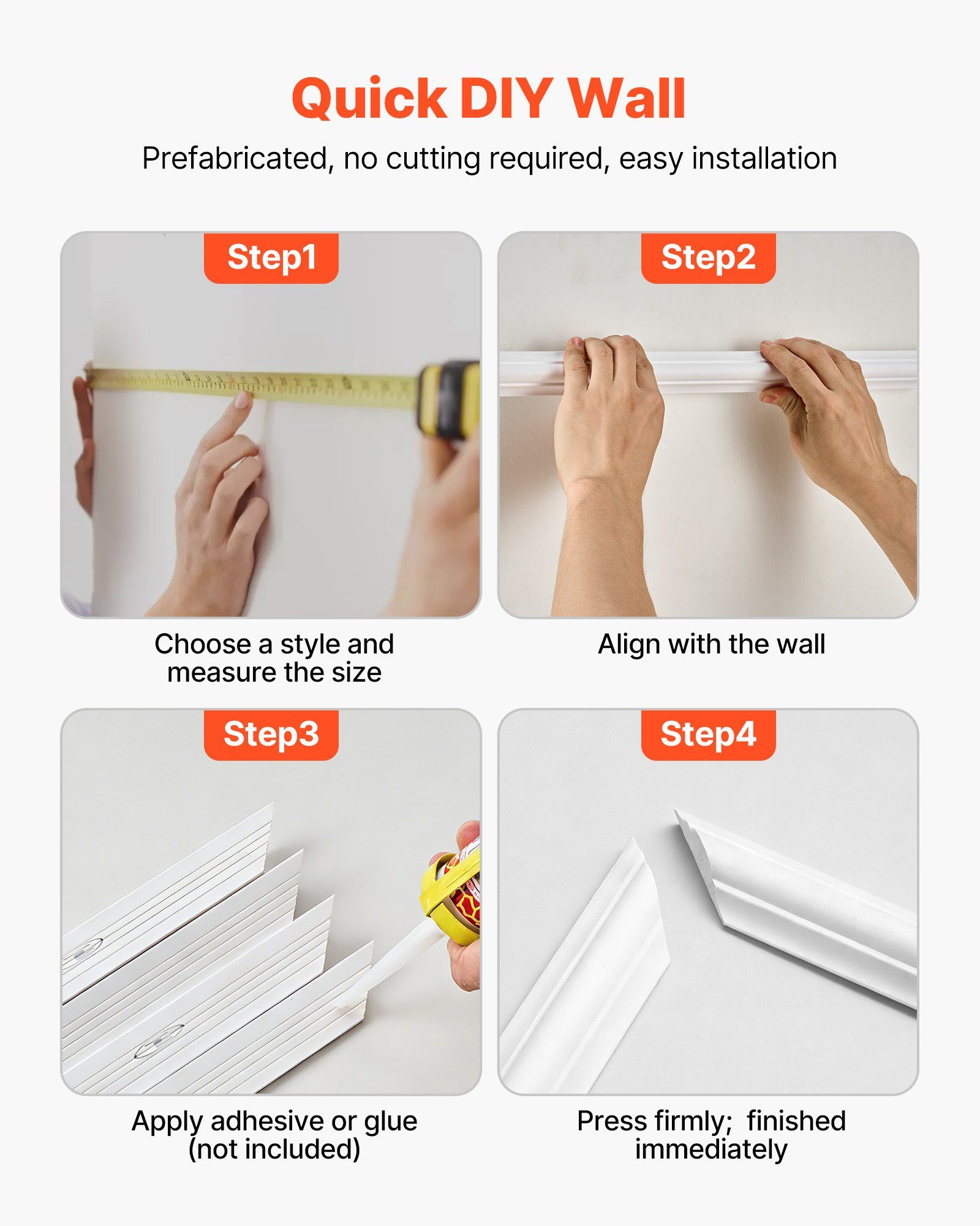 Wall Molding 3 Pack, Wainscoting Panels Kit, Lightweight Paintable Polystyrene, Easy to Install Accent Wall Trim for Interior Décor Living Room, Bedroom, Home, White (58x143 + 58x58 cm) - Image 6