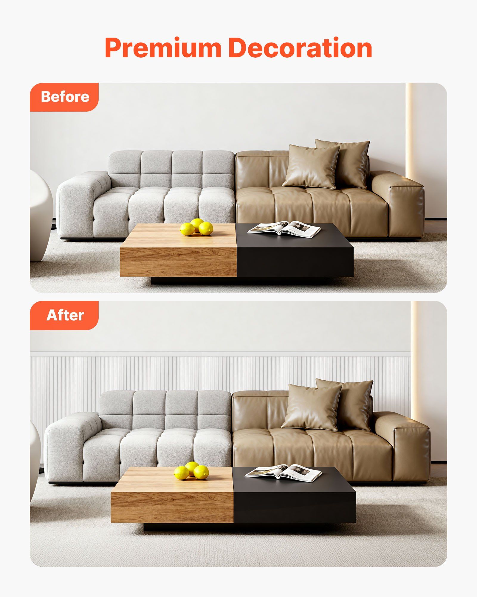 Wall Molding Kit, Wainscoting Panels, Lightweight Paintable Polystyrene, Easy to Install,  Wide & Narrow Accent Wall Trim for Interior Décor Living Room, Bedroom, Home, White (197 x 98 cm ) - Image 3