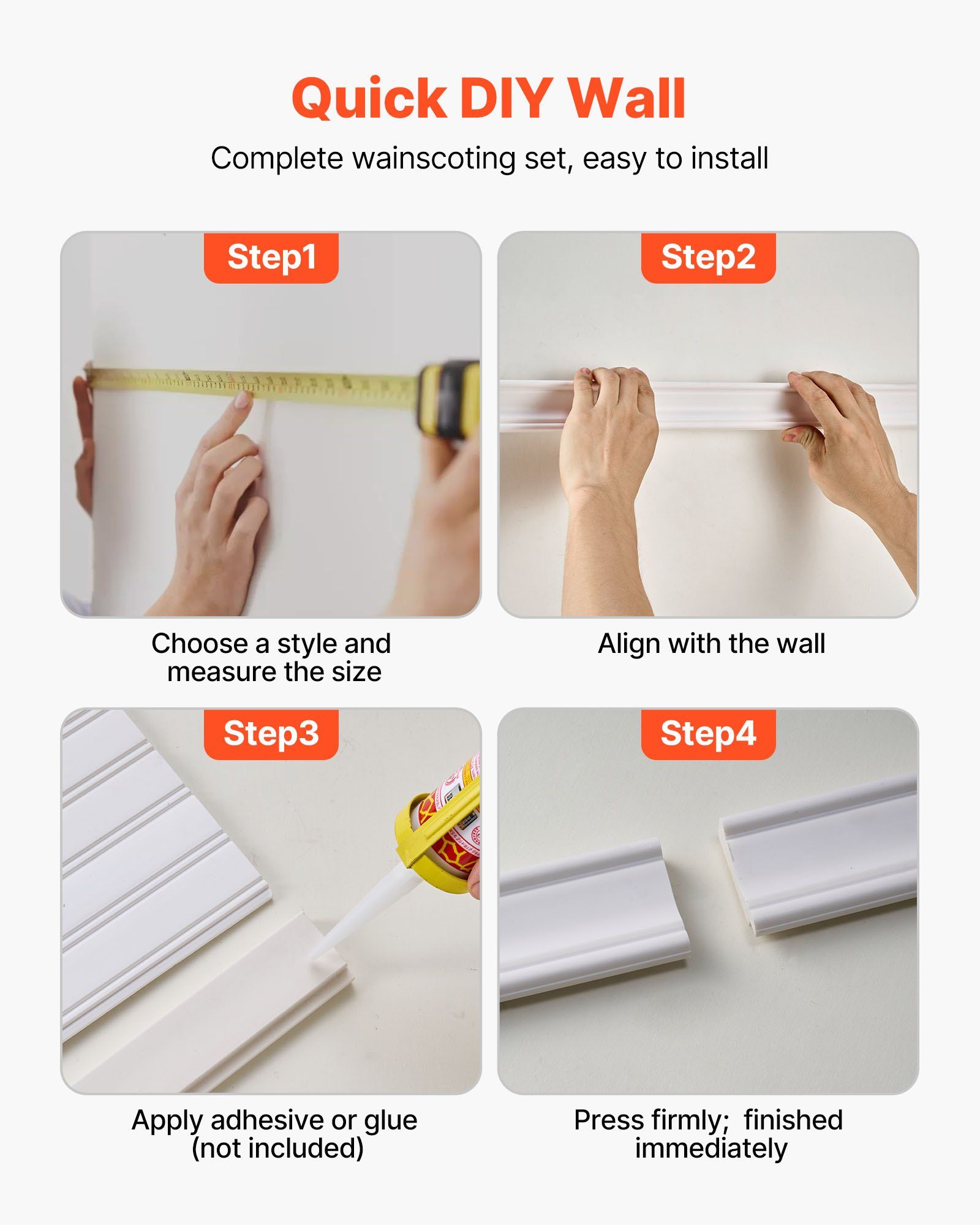 Wall Molding Kit, Wainscoting Panels, Lightweight Paintable Polystyrene, Easy to Install,  Wide & Narrow Accent Wall Trim for Interior Décor Living Room, Bedroom, Home, White (197 x 98 cm ) - Image 6
