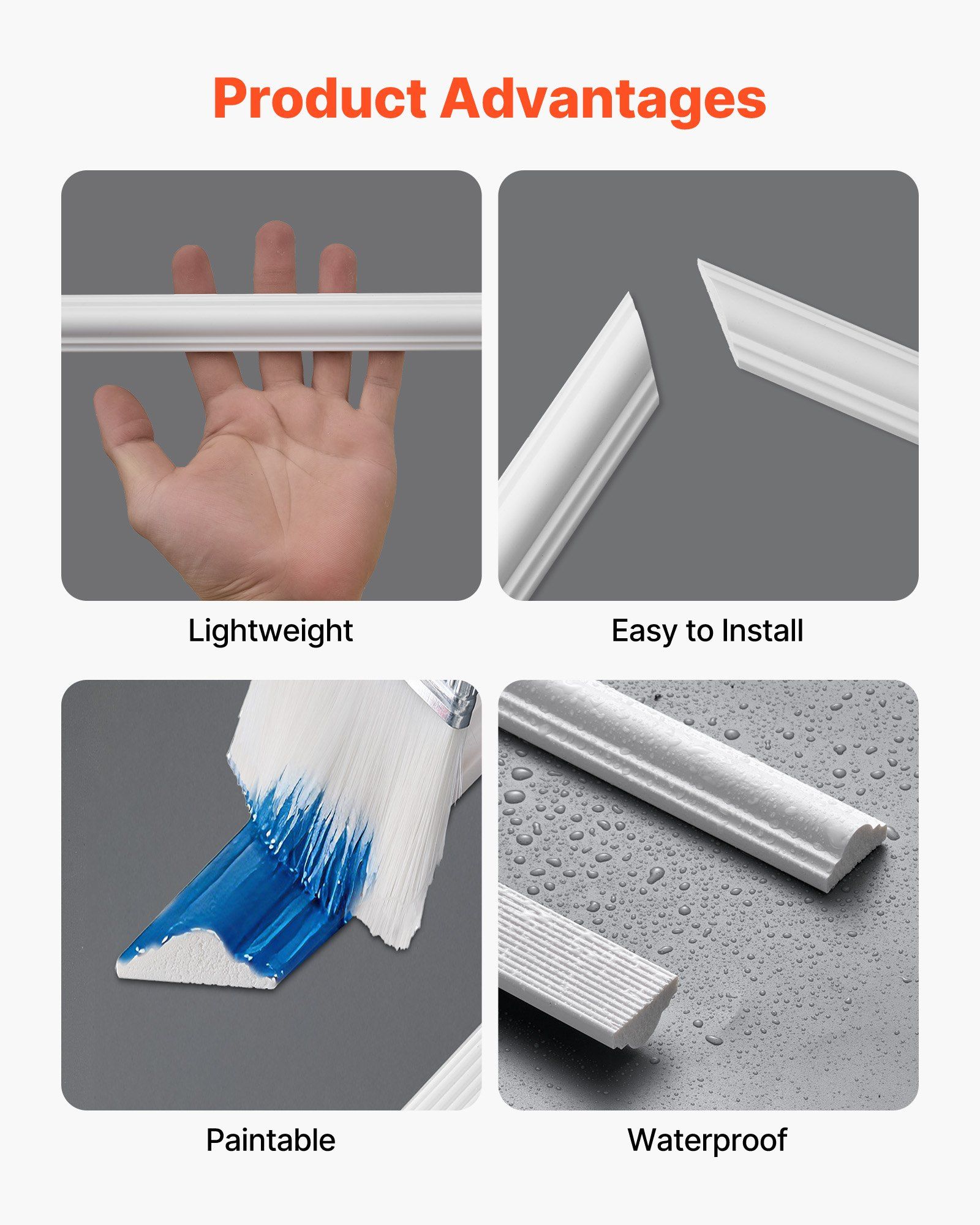 Wall Molding 3 Pack, Wainscoting Panels Kit, Lightweight Paintable Polystyrene, Easy to Install, Waterproof Accent Wall Trim for Interior Décor Living Room, Bedroom, White (61x137 + 61x61 cm) - Image 4