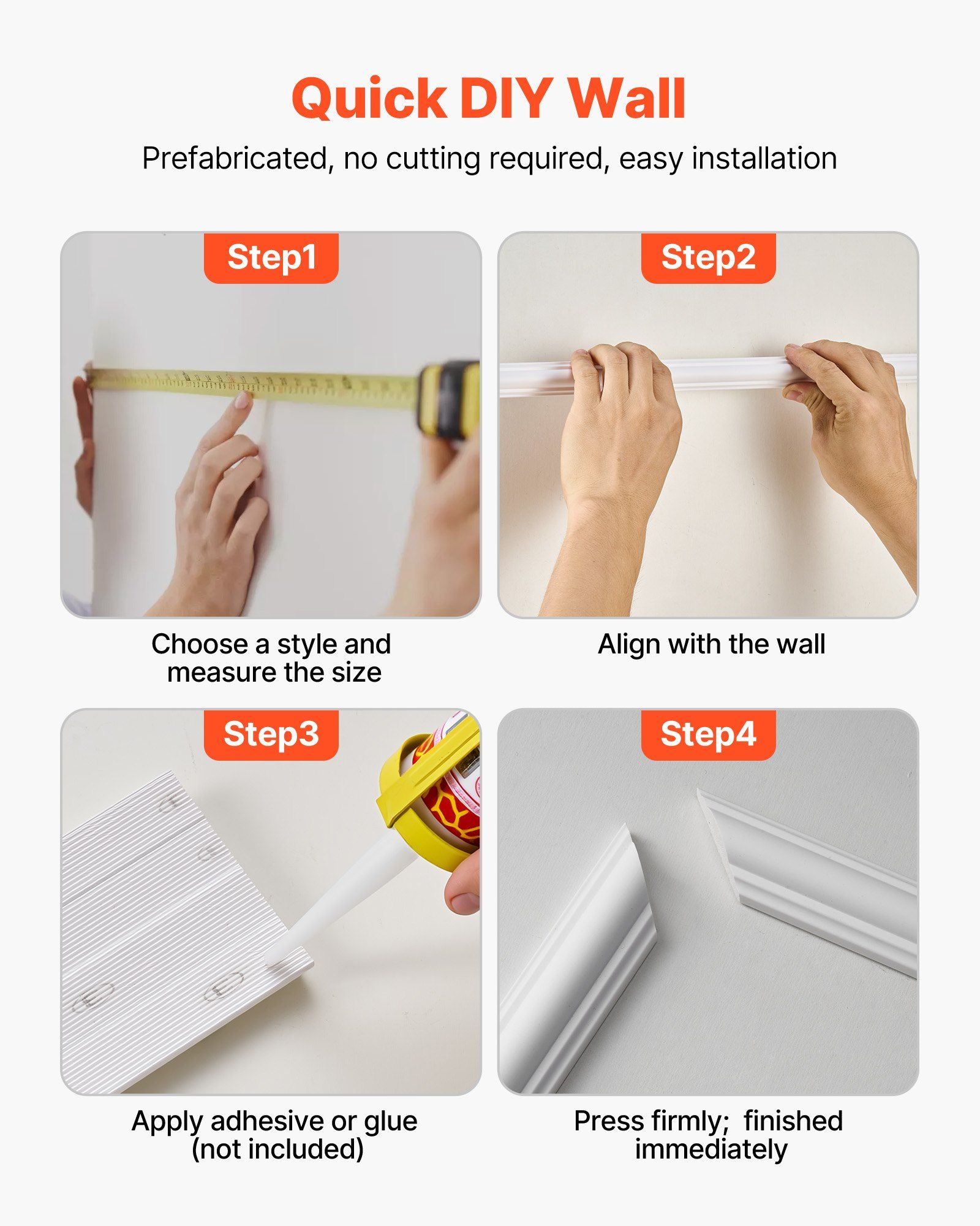 Wall Molding 3 Pack, Wainscoting Panels Kit, Lightweight Paintable Polystyrene, Easy to Install, Waterproof Accent Wall Trim for Interior Décor Living Room, Bedroom, White (61x137 + 61x61 cm) - Image 6