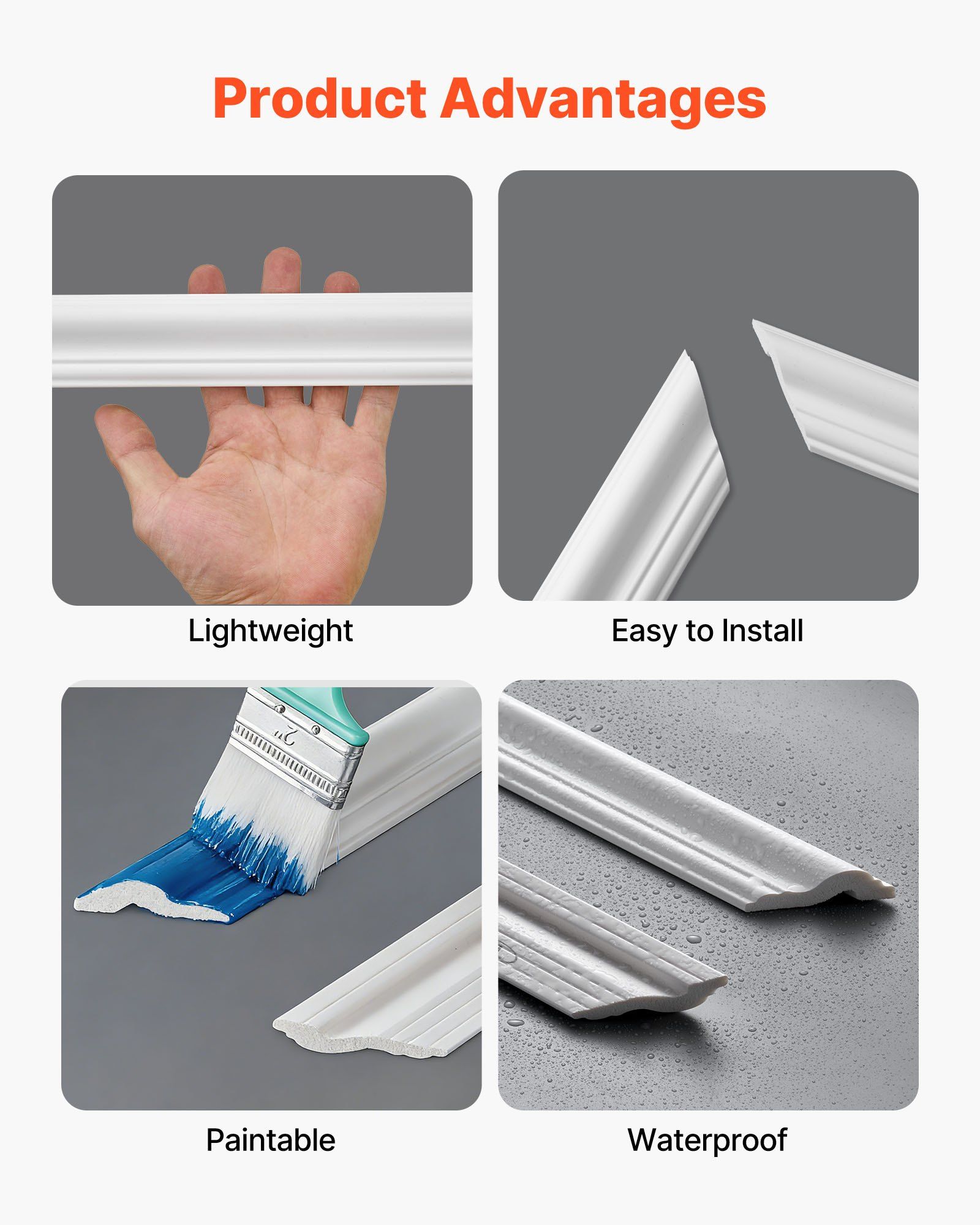 Wall Molding 6 Pack, Wainscoting Panels Kit, Lightweight Paintable Polystyrene, Easy to Install, Waterproof Accent Wall Trim for Interior Décor Living Room, Bedroom, White (61x137 + 61x61 cm) - Image 4