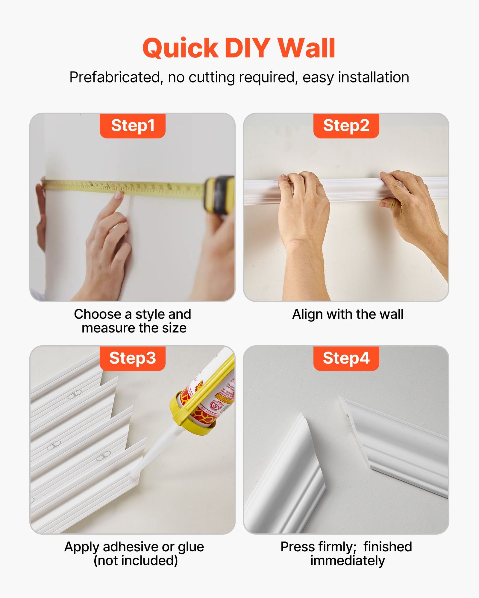 Wall Molding 6 Pack, Wainscoting Panels Kit, Lightweight Paintable Polystyrene, Easy to Install, Waterproof Accent Wall Trim for Interior Décor Living Room, Bedroom, White (61x137 + 61x61 cm) - Image 6