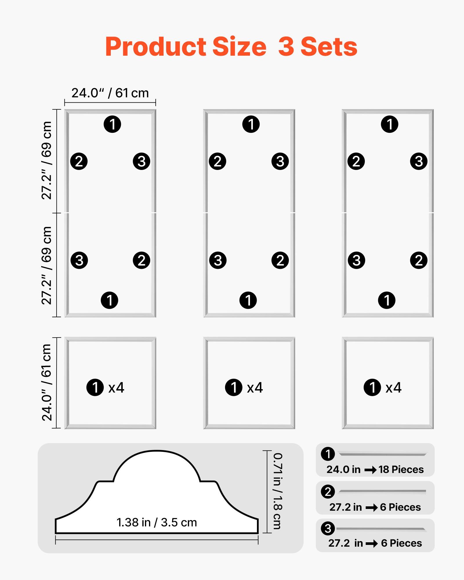 Wall Molding 3 Pack, Wainscoting Panels Kit, Lightweight Paintable Polystyrene, Easy to Install, Waterproof Accent Wide Profile Trim for Interior Living Room, Bedroom,White (61x137 + 61x61 cm) - Image 2