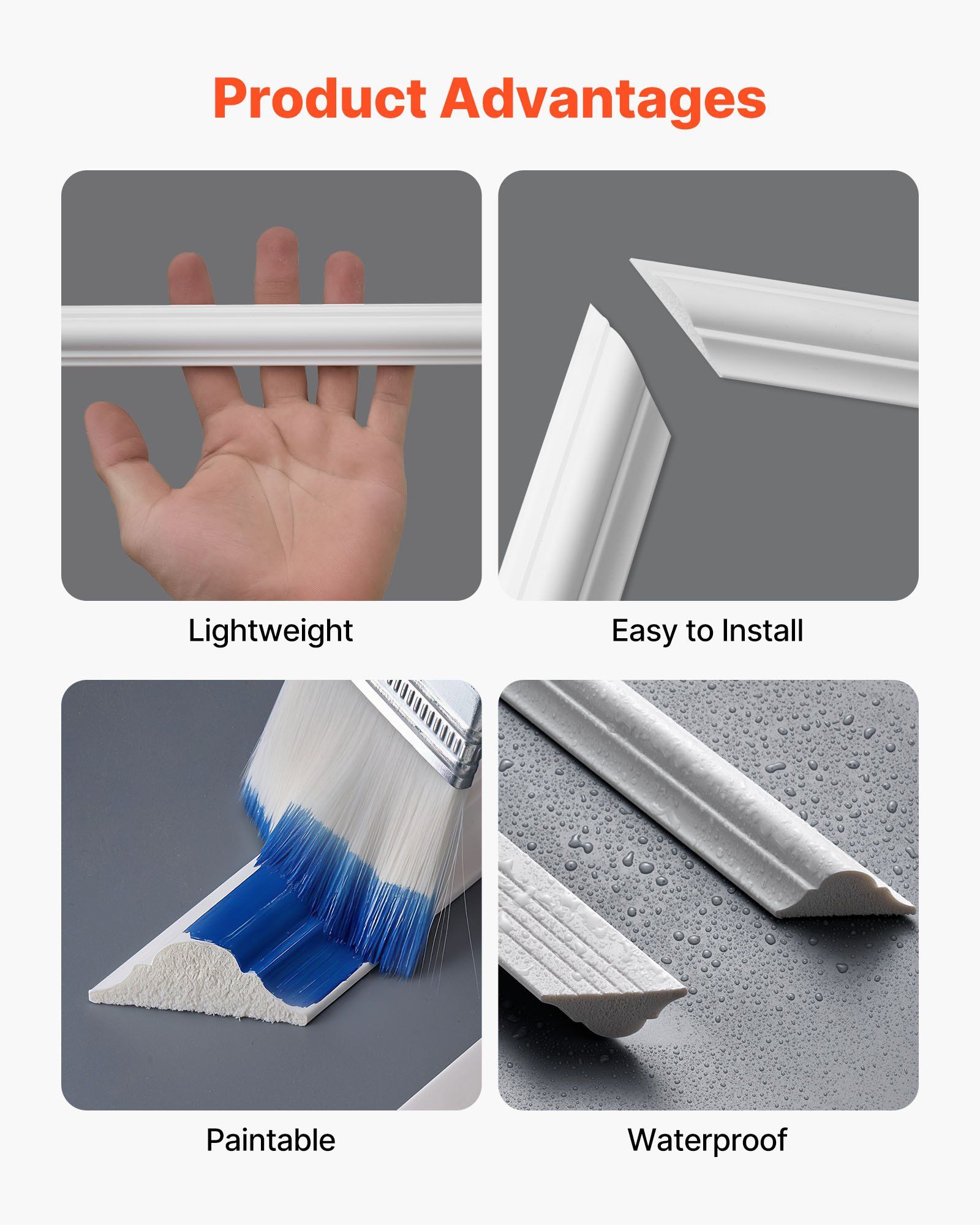 Wall Molding 3 Pack, Wainscoting Panels Kit, Lightweight Paintable Polystyrene, Easy to Install, Waterproof Accent Wide Profile Trim for Interior Living Room, Bedroom,White (61x137 + 61x61 cm) - Image 4