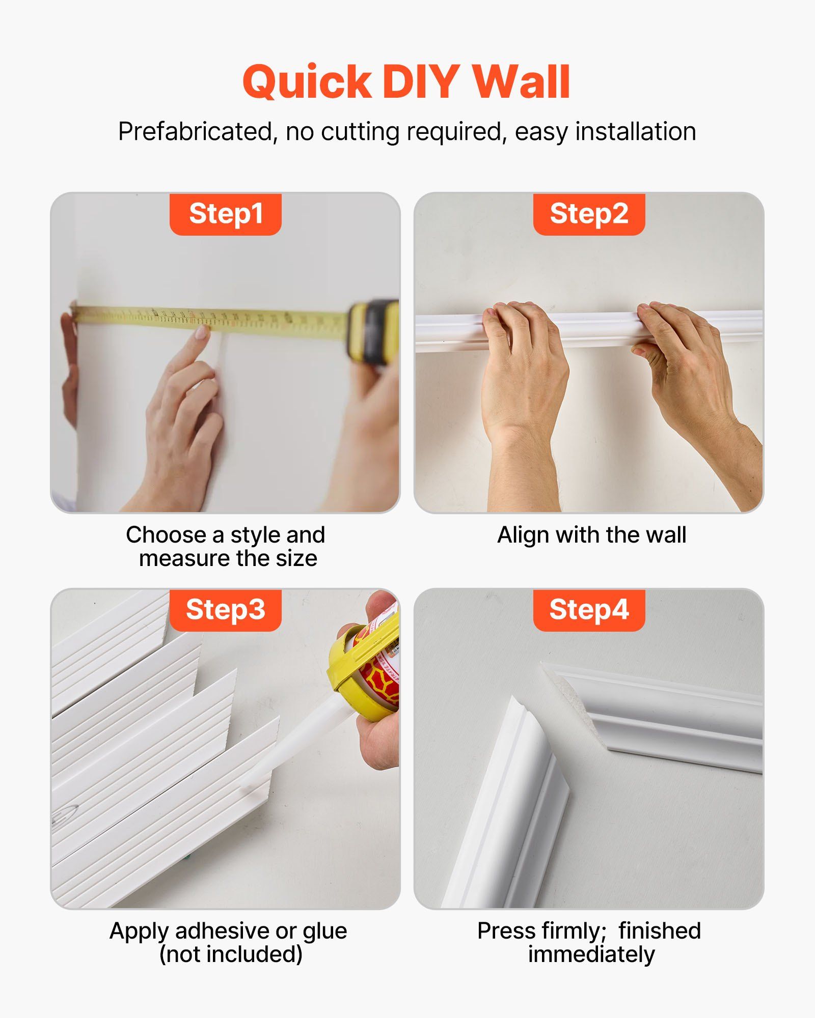 Wall Molding 3 Pack, Wainscoting Panels Kit, Lightweight Paintable Polystyrene, Easy to Install, Waterproof Accent Wide Profile Trim for Interior Living Room, Bedroom,White (61x137 + 61x61 cm) - Image 6