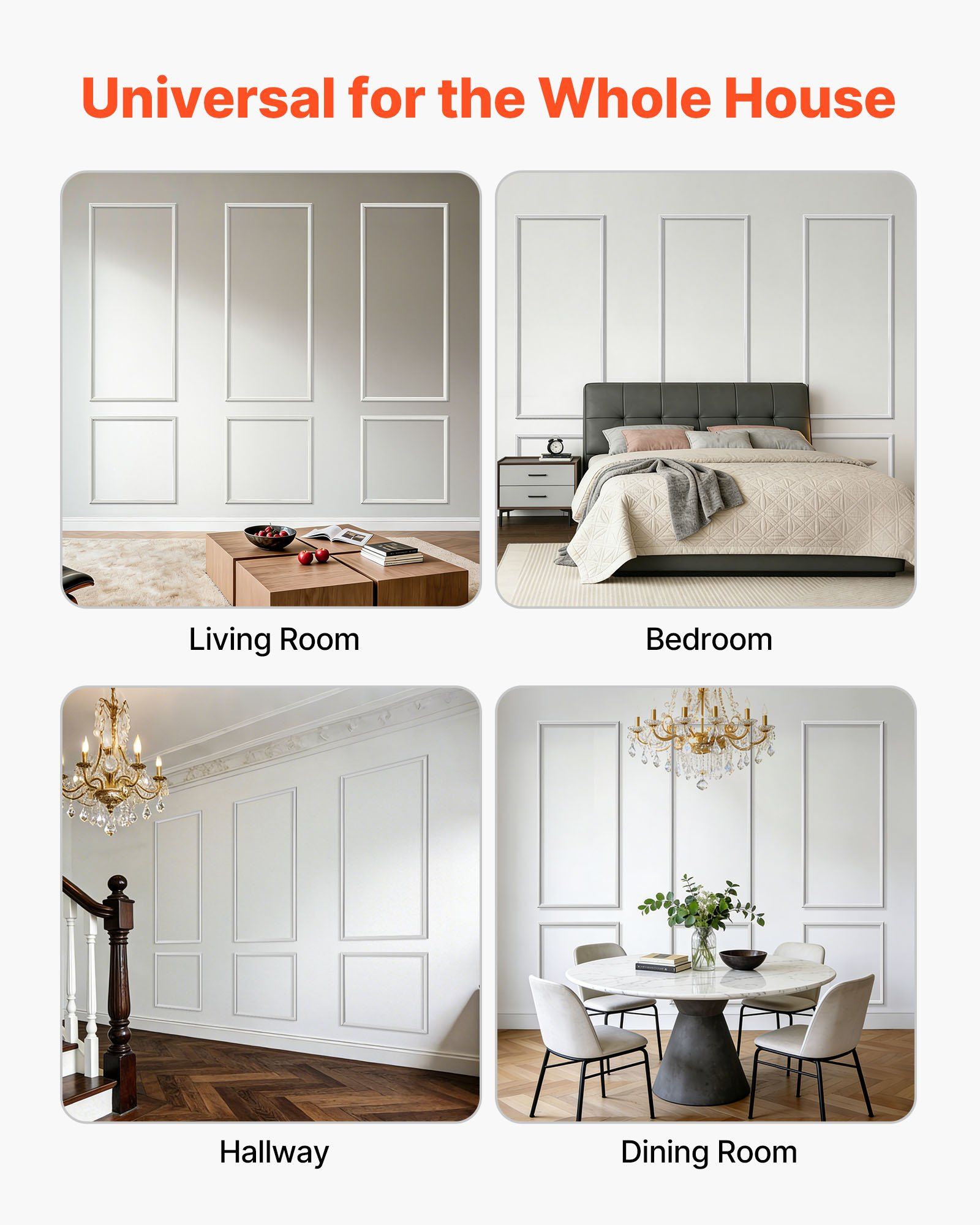 Wall Molding 3 Pack, Wainscoting Panels Kit, Lightweight Paintable Polystyrene, Easy to Install, Waterproof Accent Wide Profile Trim for Interior Living Room, Bedroom,White (61x137 + 61x61 cm) - Image 7