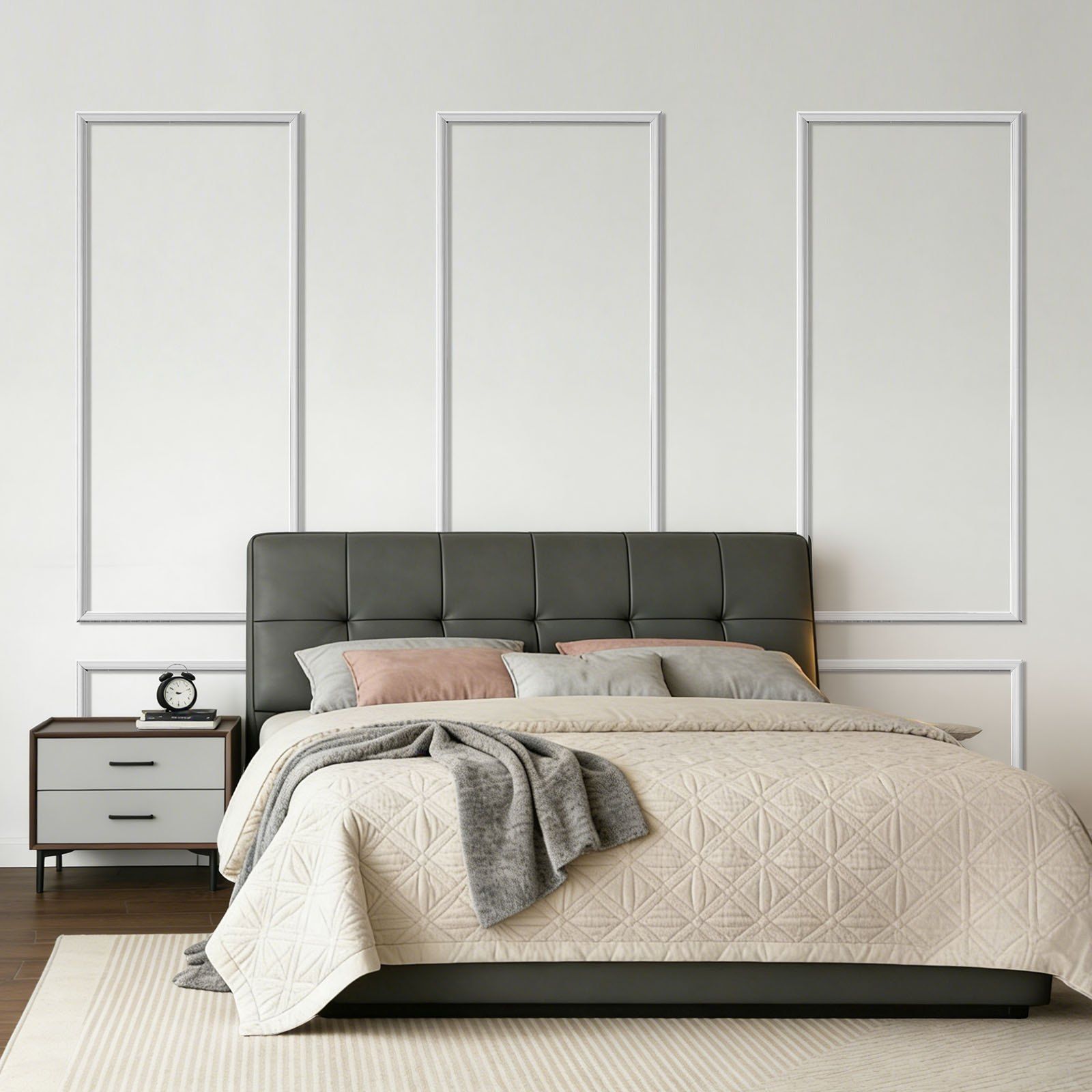 Wall Molding 3 Pack, Wainscoting Panels Kit, Lightweight Paintable Polystyrene, Easy to Install, Waterproof Accent Wide Profile Trim for Interior Living Room, Bedroom,White (61x137 + 61x61 cm) - Image 8