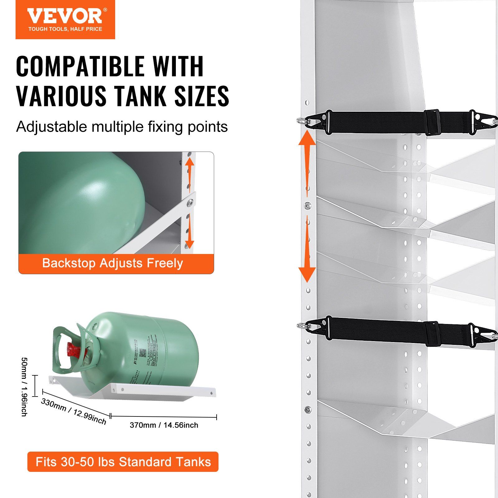 Refrigerant Tank Rack, with 3 x 30-50lb Bottle Tanks, Cylinder Tank Rack 372 × 355 × 1170mm, Refrigerant Cylinder Rack Gas Cylinder Racks and Holders for Freon, Gases, Oxygen, Nitrogen - Image 2