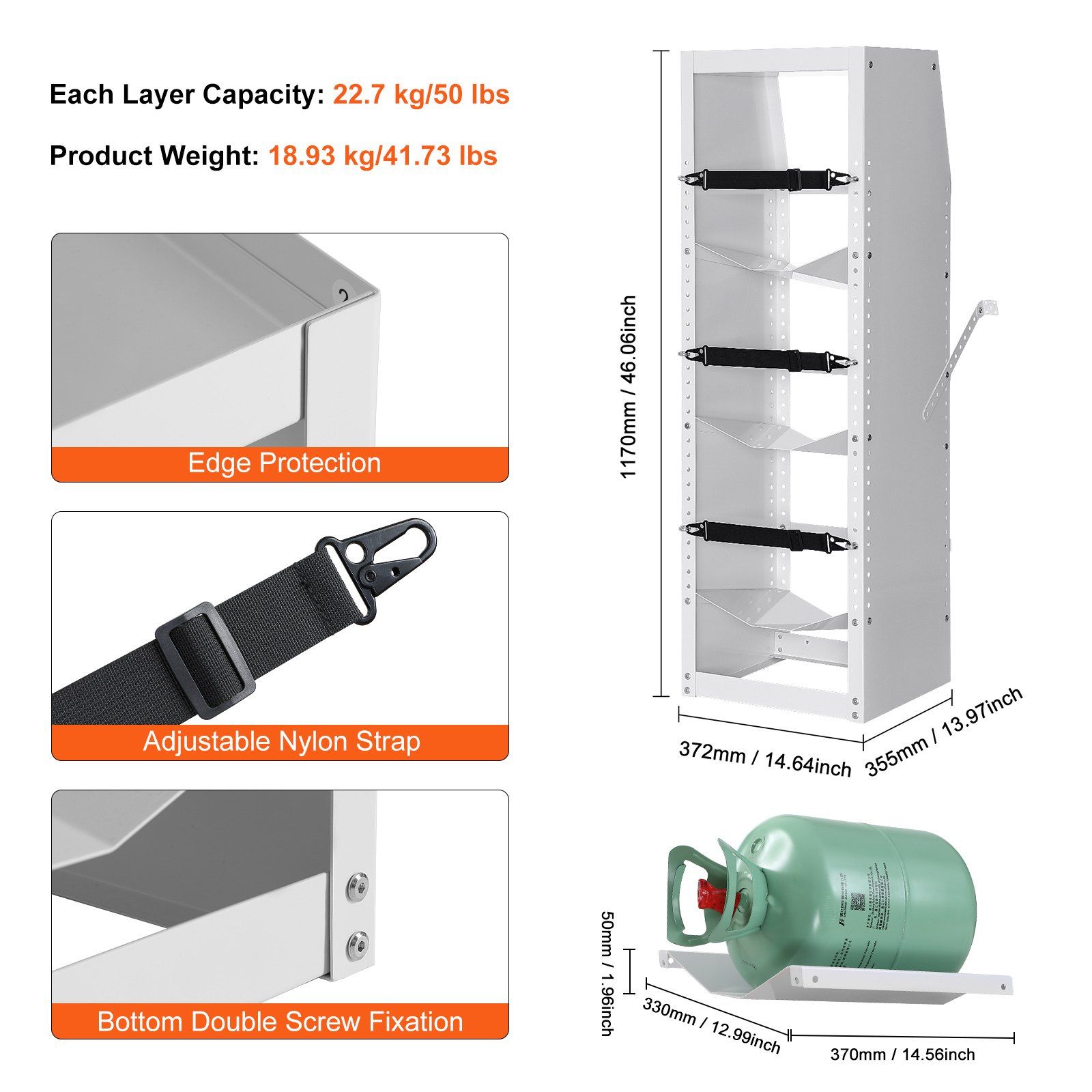 Refrigerant Tank Rack, with 3 x 30-50lb Bottle Tanks, Cylinder Tank Rack 372 × 355 × 1170mm, Refrigerant Cylinder Rack Gas Cylinder Racks and Holders for Freon, Gases, Oxygen, Nitrogen - Image 7