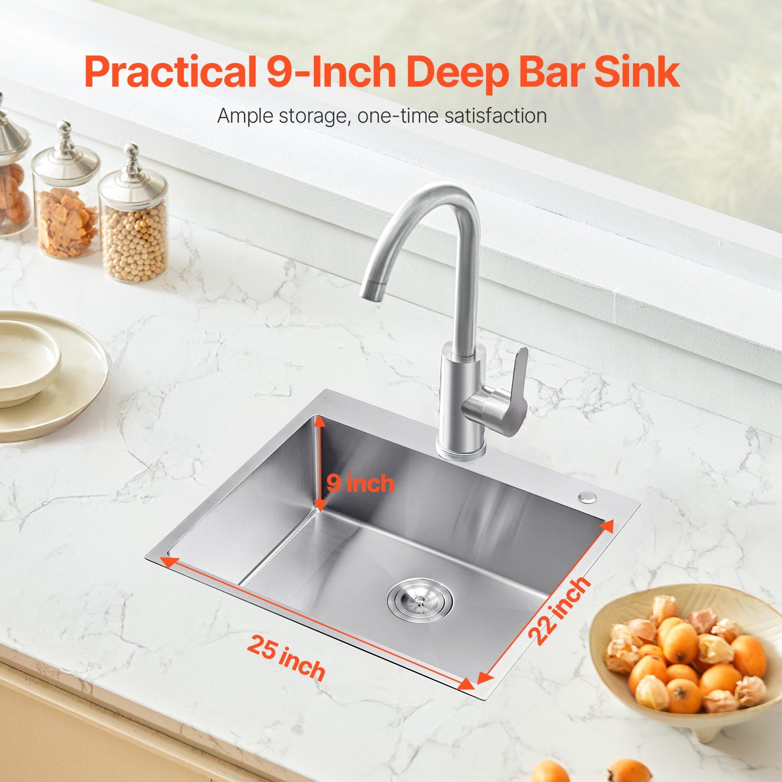 25 inch Kitchen Sink Workstation, 304 Stainless Steel Top Mount Sinks, Drop-In Single Bowl Farmhouse Basin with Accessories, Household Dishwasher Sinks for RV, Prep Kitchen, Laundry Room, Bar - Image 2