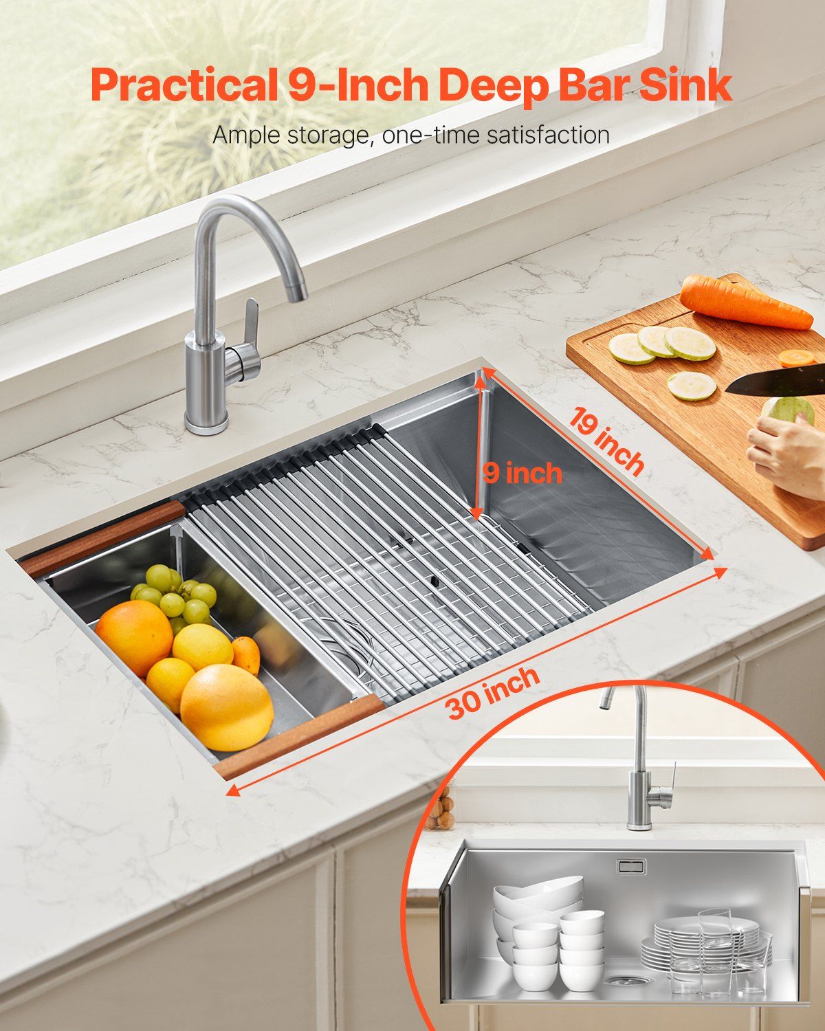 30 inch Kitchen Sink Workstation, 304 Stainless Steel Undermount Sink, Drop-In Single Bowl Farmhouse Basin with Ledge & Multiple Accessories, Household Dishwasher Sinks for RV, Prep Kitchen, Bar - Image 2