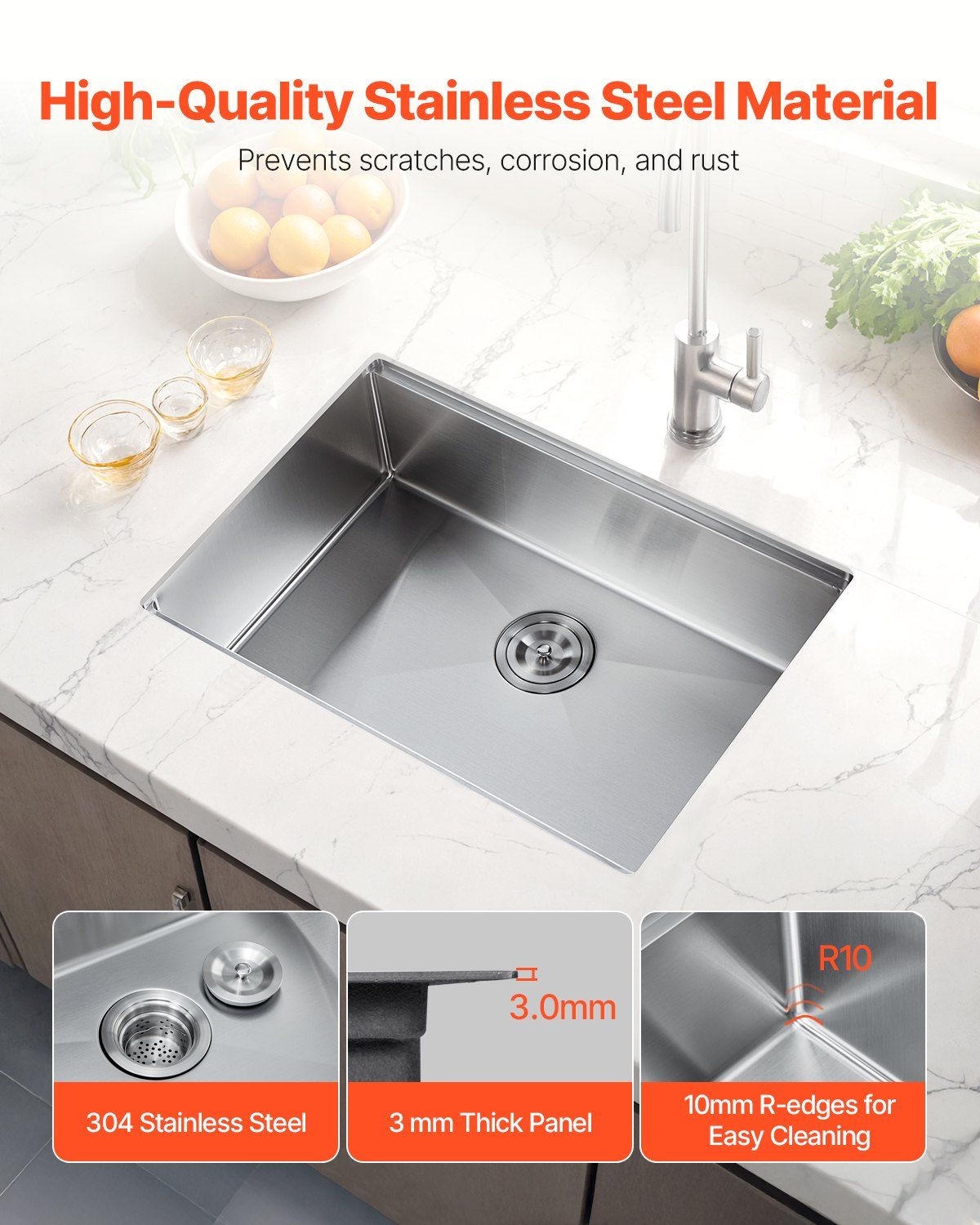 30 inch Kitchen Sink Workstation, 304 Stainless Steel Undermount Sink, Drop-In Single Bowl Farmhouse Basin with Ledge & Multiple Accessories, Household Dishwasher Sinks for RV, Prep Kitchen, Bar - Image 3