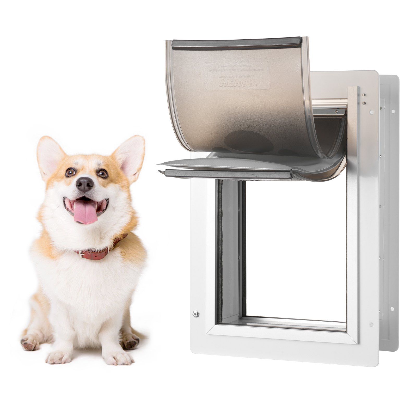 Pet Door, 23.6 x 33.5 cm Metal Frame with Lock and 3-Flap System, Weatherproof Doggy Door, Easy to Install in Interior or Exterior Walls, Pet Door Suitable for Cat Doggie Kitties (White-Small) - Image 1