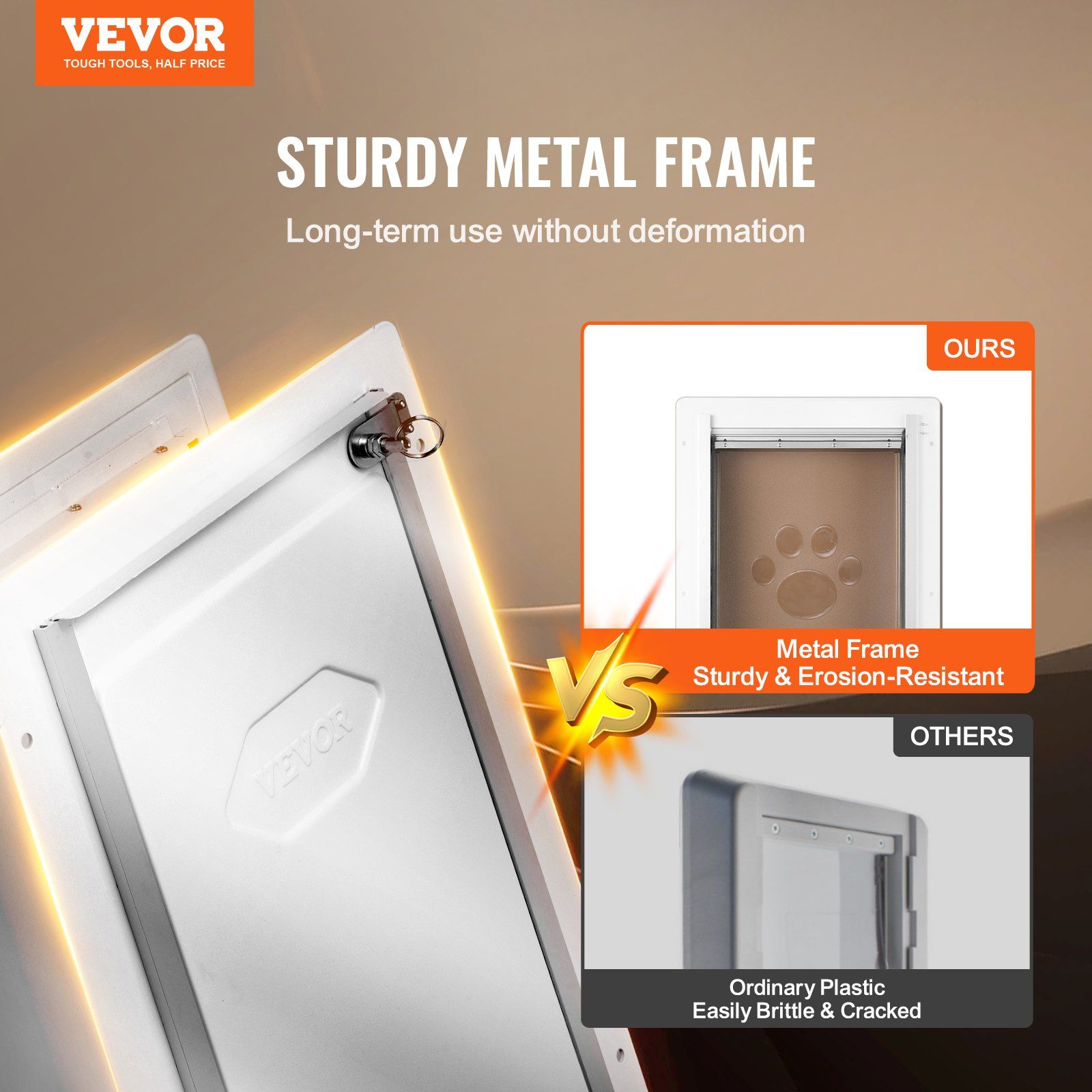 Pet Door, 23.6 x 33.5 cm Metal Frame with Lock and 3-Flap System, Weatherproof Doggy Door, Easy to Install in Interior or Exterior Walls, Pet Door Suitable for Cat Doggie Kitties (White-Small) - Image 2