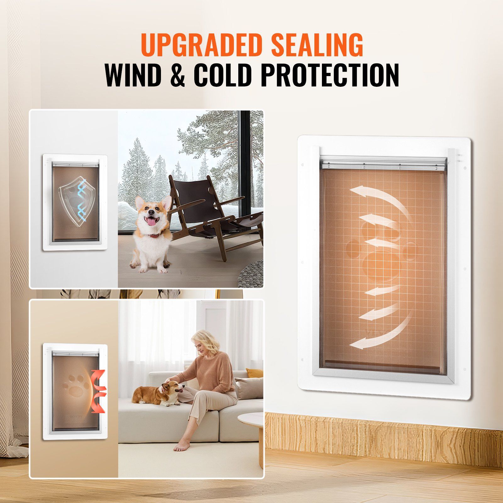 Pet Door, 23.6 x 33.5 cm Metal Frame with Lock and 3-Flap System, Weatherproof Doggy Door, Easy to Install in Interior or Exterior Walls, Pet Door Suitable for Cat Doggie Kitties (White-Small) - Image 3