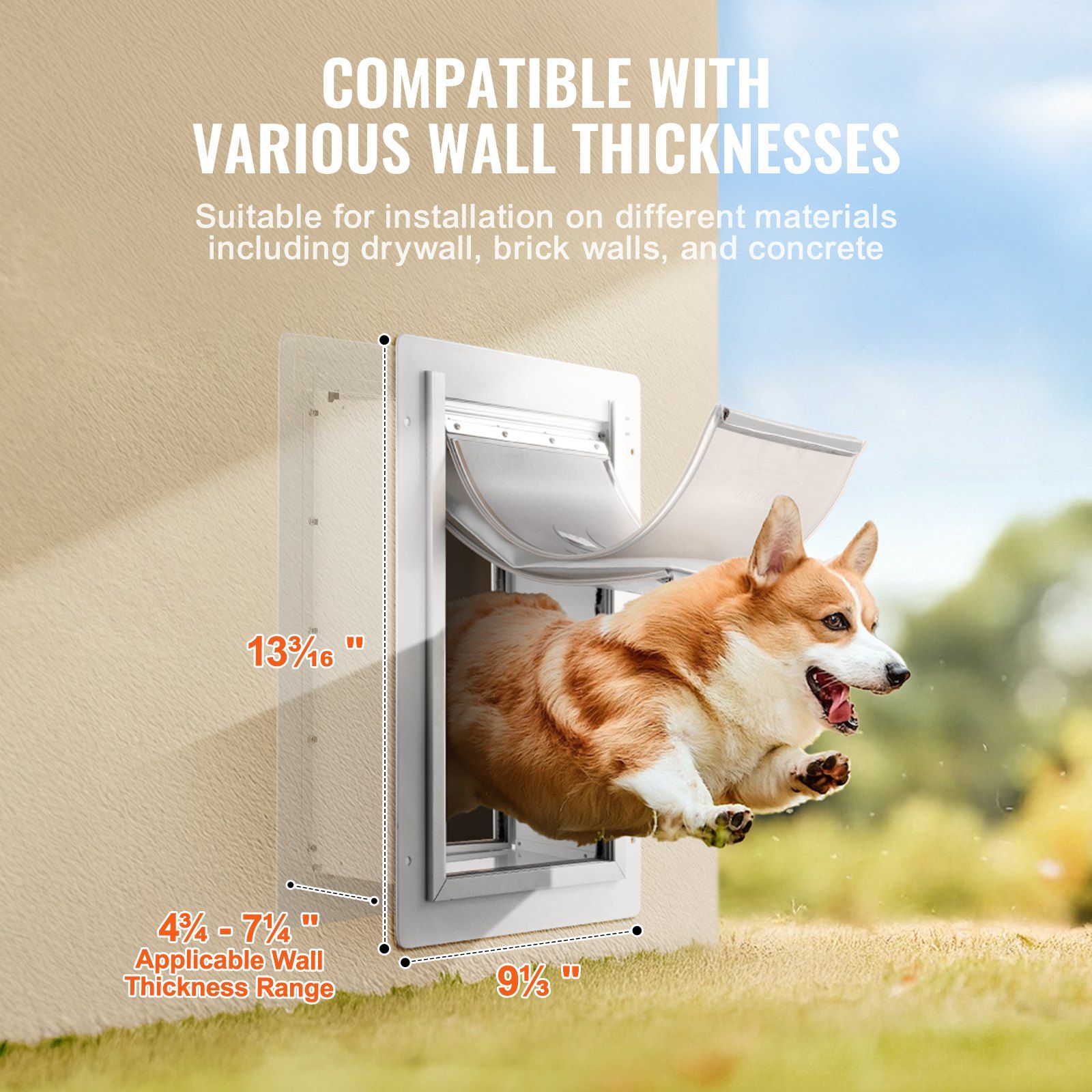 Pet Door, 23.6 x 33.5 cm Metal Frame with Lock and 3-Flap System, Weatherproof Doggy Door, Easy to Install in Interior or Exterior Walls, Pet Door Suitable for Cat Doggie Kitties (White-Small) - Image 4