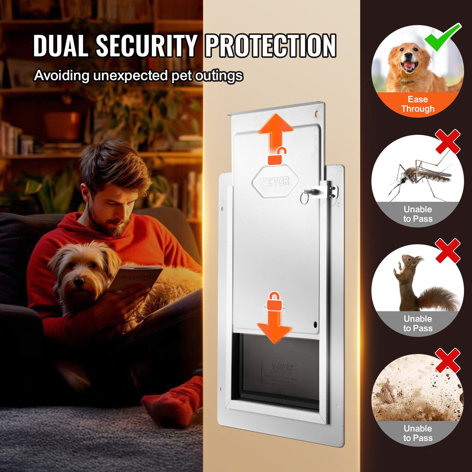 Pet Door, 23.6 x 33.5 cm Metal Frame with Lock and 3-Flap System, Weatherproof Doggy Door, Easy to Install in Interior or Exterior Walls, Pet Door Suitable for Cat Doggie Kitties (White-Small) - Image 6