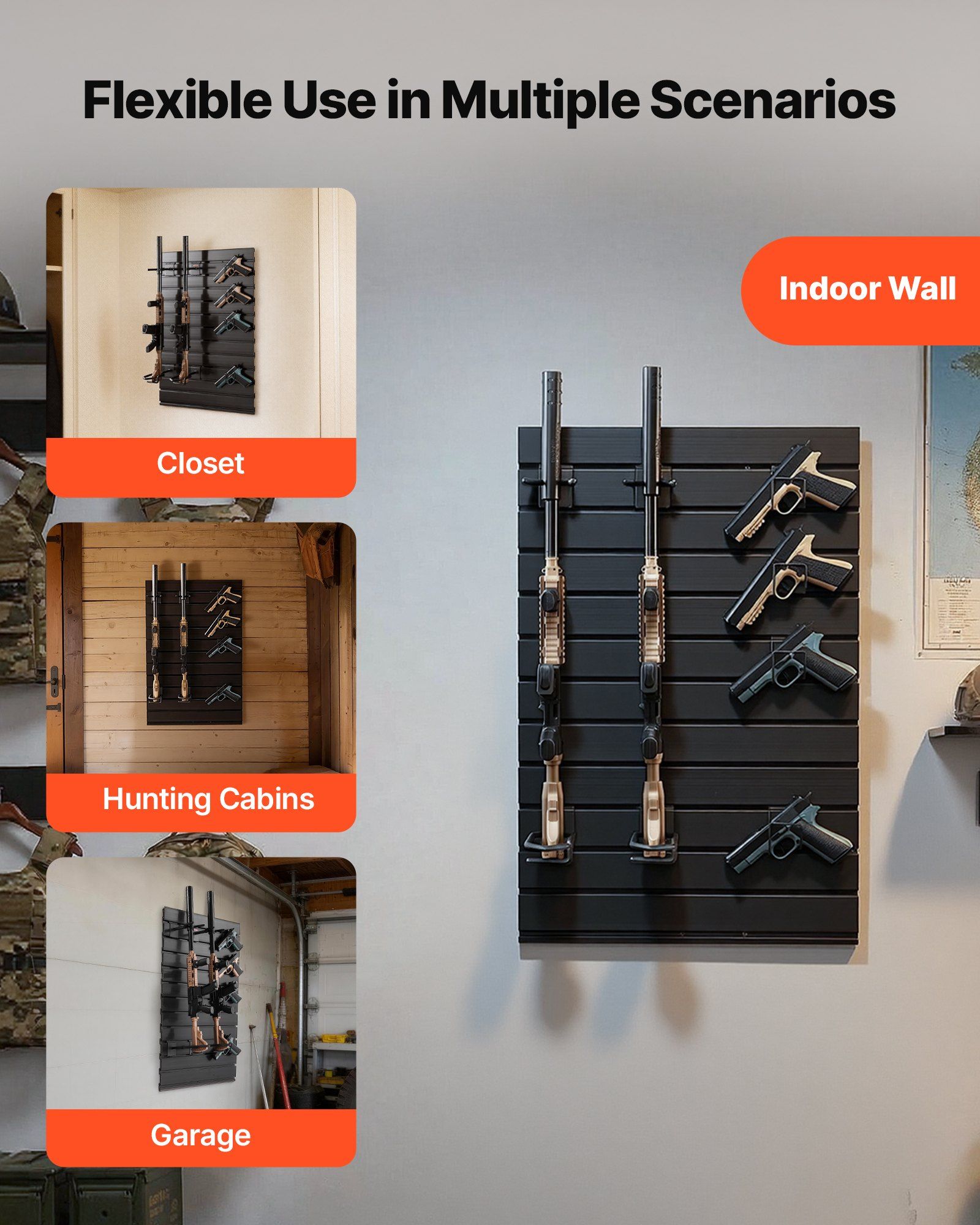 Gun Rack, Wall Mount, Tactical Rifle Shotgun Handgun Storage, Heavy-Duty PVC Panels & Steel Wall Racks, Securely Holds up to 2 Rifles & 4 Pistols, Modular Firearms Gun Gear Accessories Organizer - Image 6