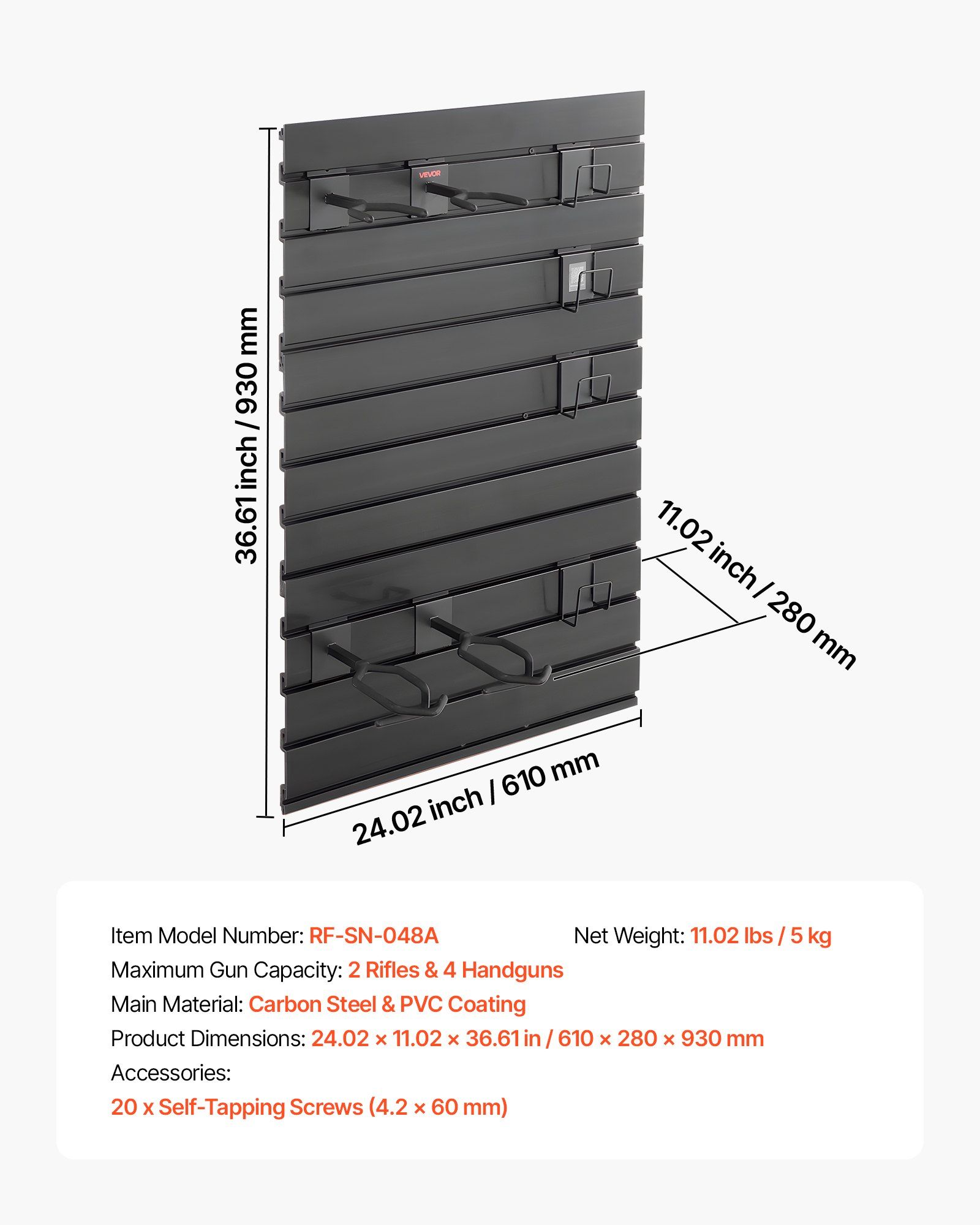 Gun Rack, Wall Mount, Tactical Rifle Shotgun Handgun Storage, Heavy-Duty PVC Panels & Steel Wall Racks, Securely Holds up to 2 Rifles & 4 Pistols, Modular Firearms Gun Gear Accessories Organizer - Image 7