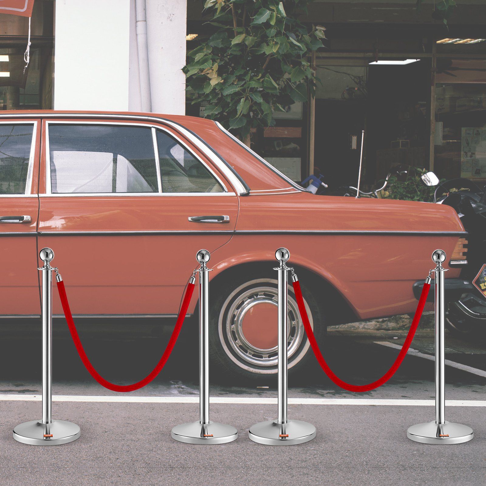 Stanchion Post with Velvet Rope, 4-Pack Crowd Control Stanchion with 2PCS 5FT Red Velvet Ropes, Stainless Steel Queue Barrier Line Divider with Fillable Plastic Base, Ball Top for Wedding Museum - Image 8