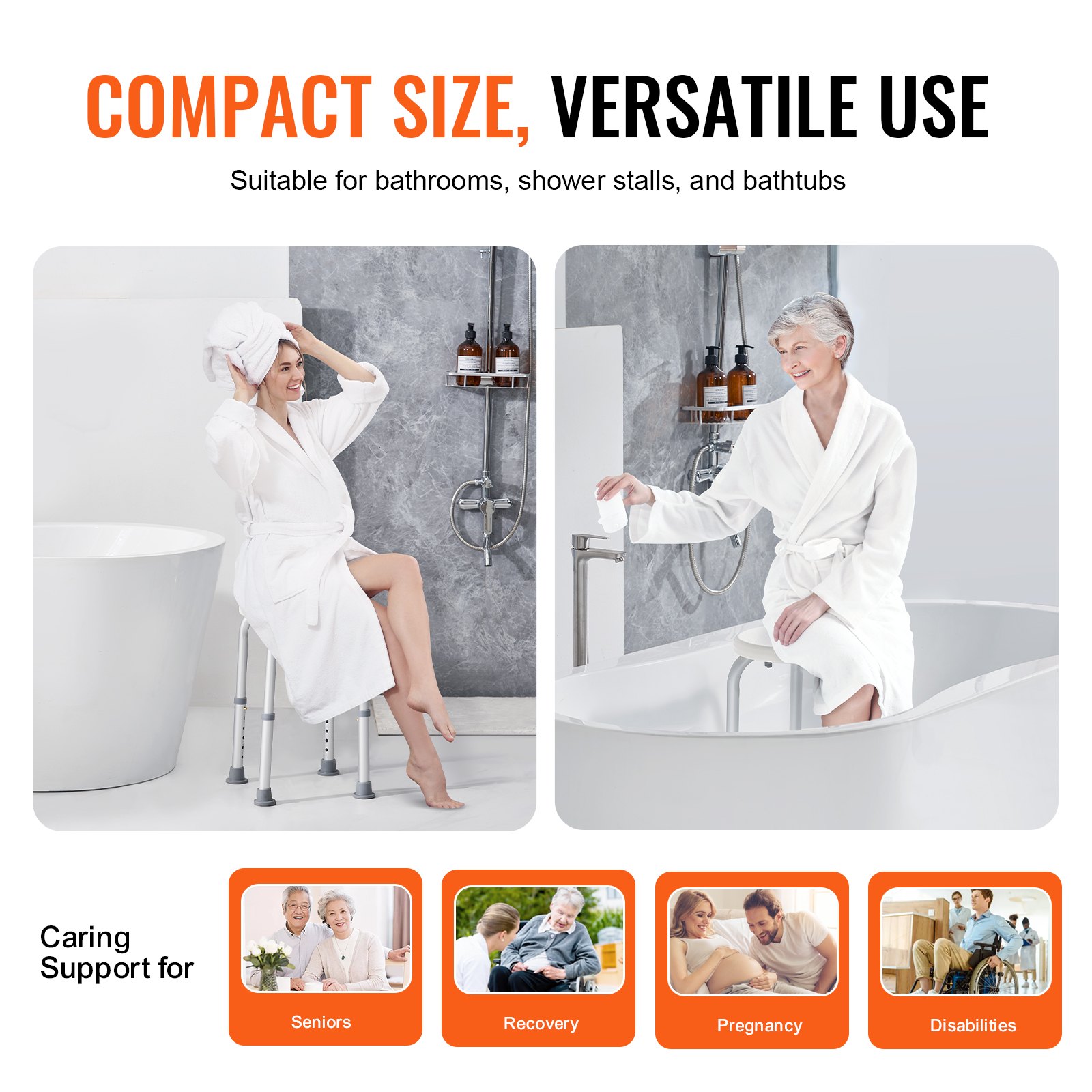 Shower Chair for Inside Shower, Adjustable Height Shower Stool, Non-Slip Bench Bathtub Seat Stool for Elderly Disabled Adults Handicap, 300 lbs Capacity - Image 3